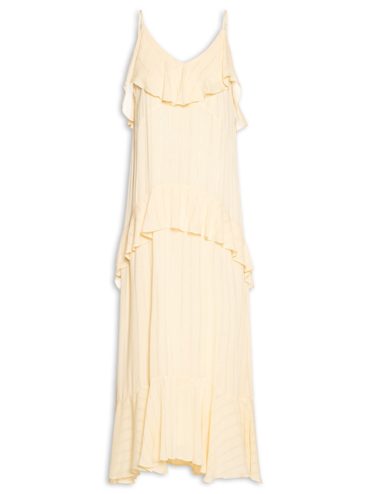 Vestido Longo Lurex Babados Amarelo Dress To