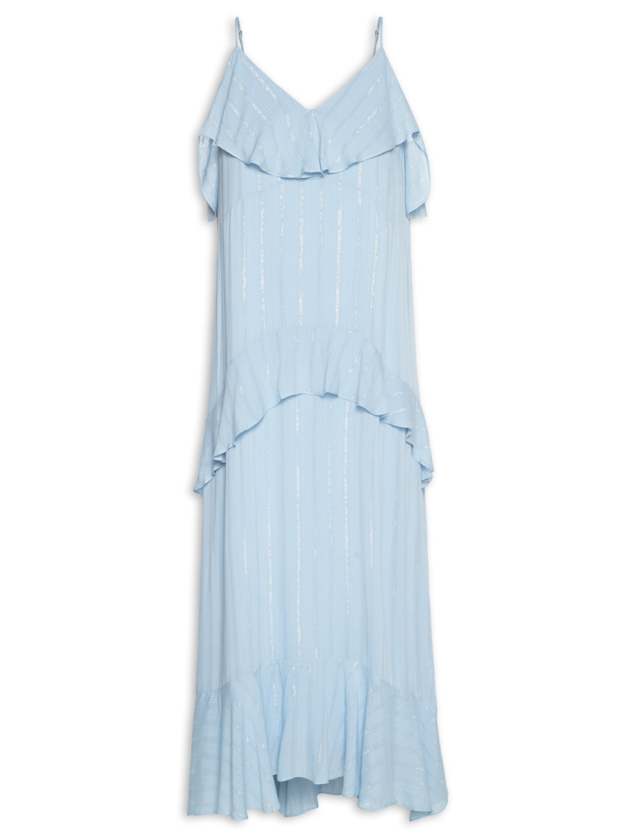 Vestido Longo Lurex Babados Azul Dress To