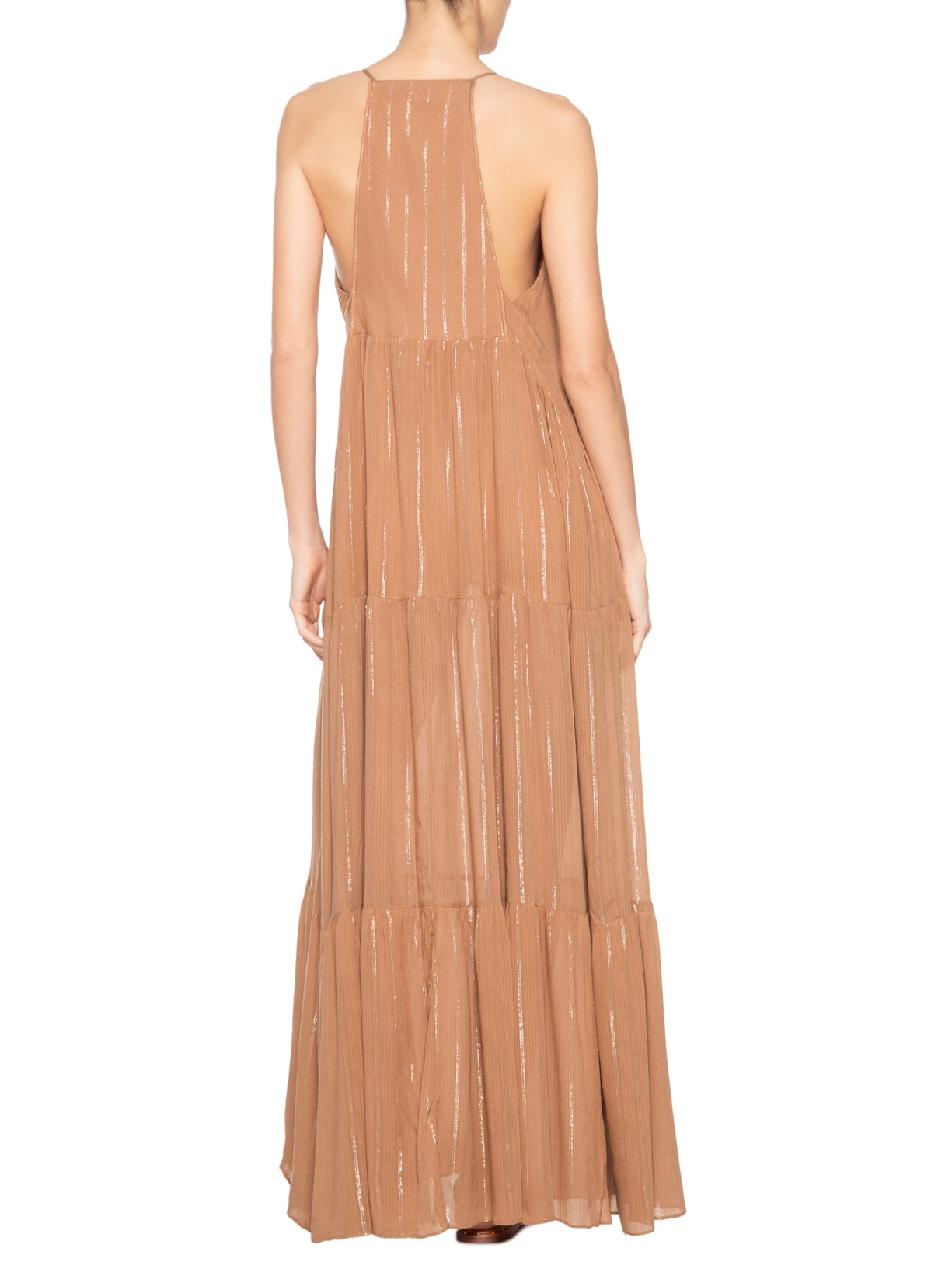 Vestido Longo Lurex Bordado Moedinha Marrom Dress To