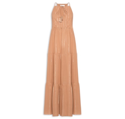 Vestido Longo Lurex Bordado Moedinha - Marrom