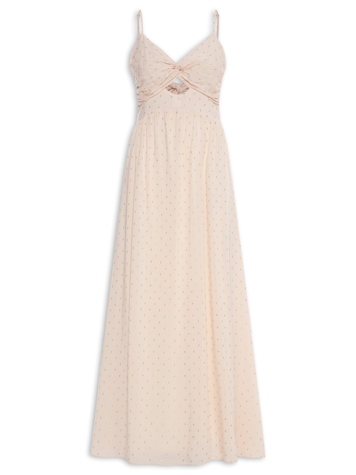 Vestido Longo Lurex Busto Franzido Bege Dress To