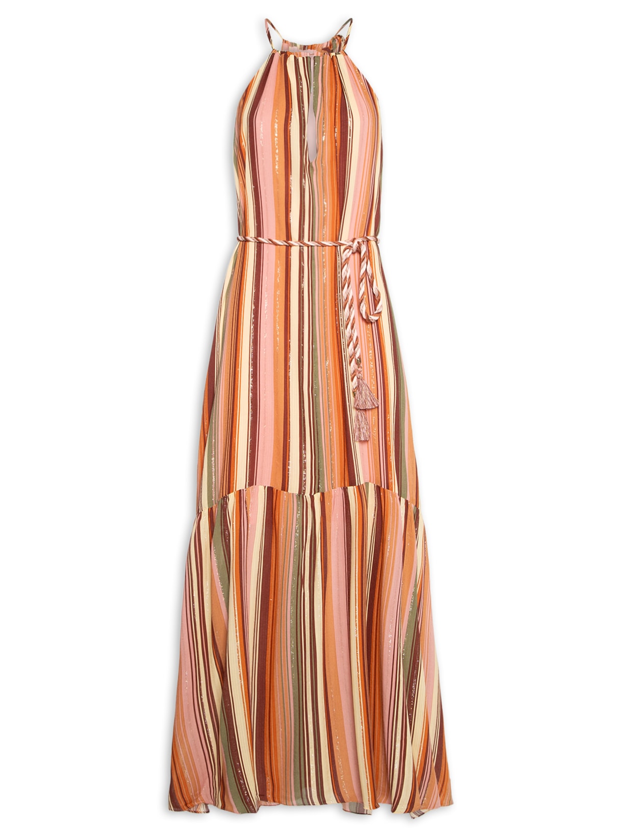 Vestido Longo Lurex Estampa Bosque - Rosa