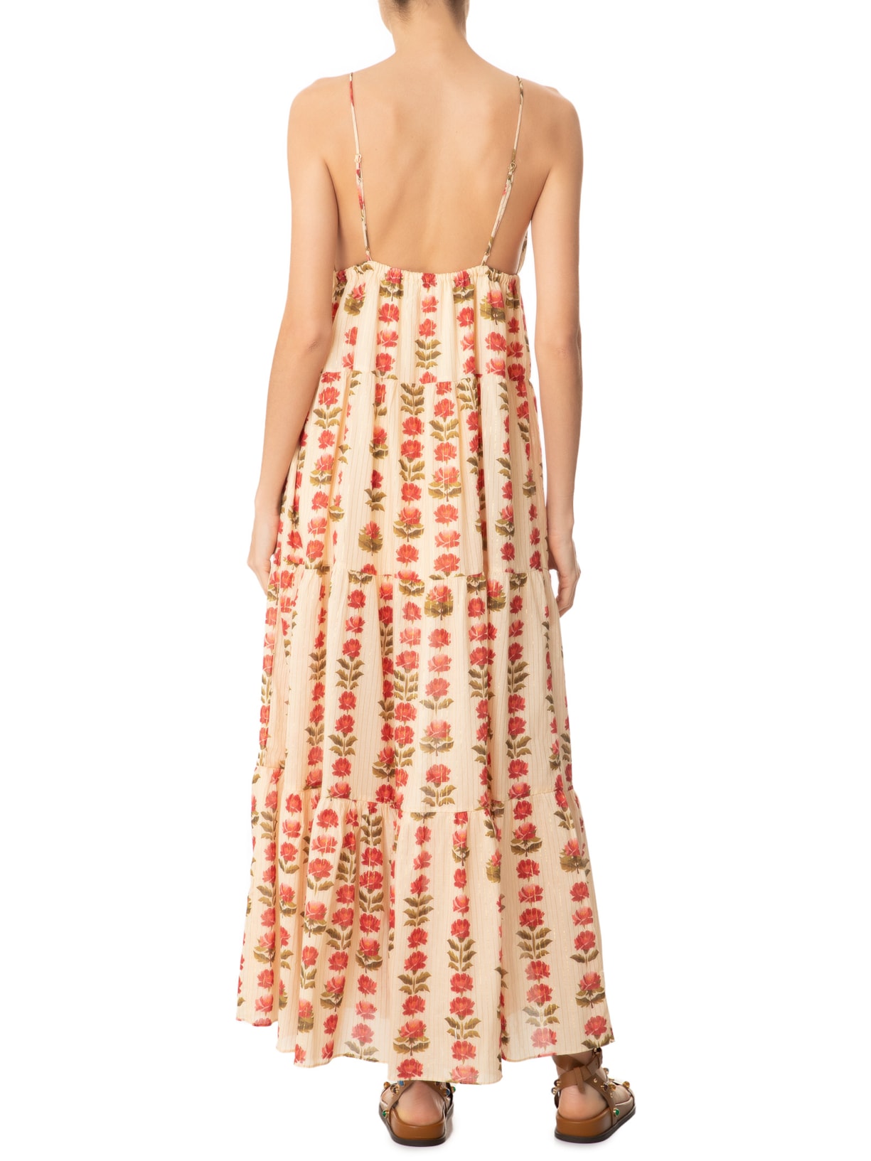 Vestido Longo Lurex Estampa Camélia Amarelo Dress To