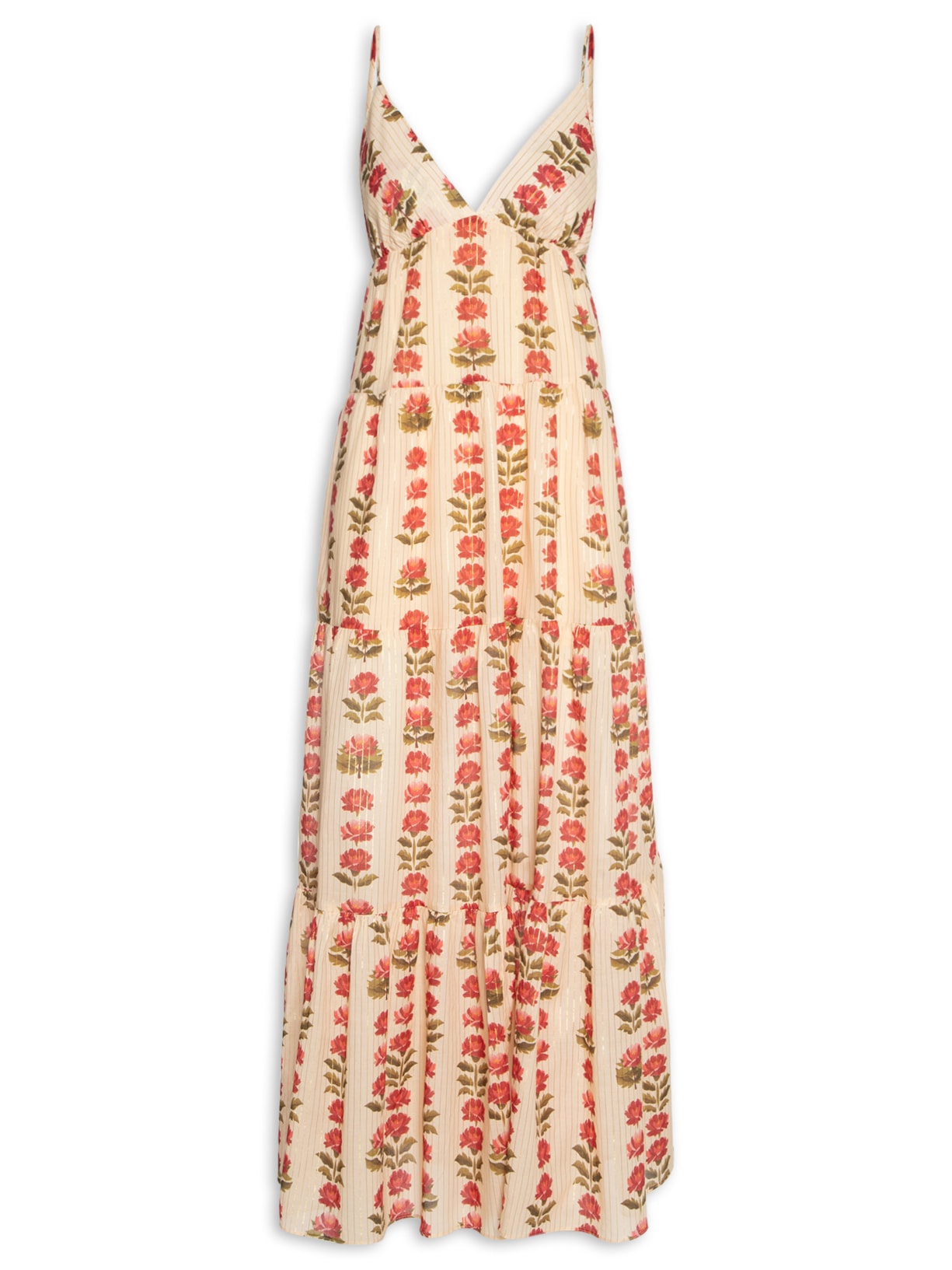 Vestido Longo Lurex Estampa Camélia Amarelo Dress To