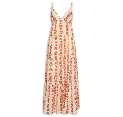 Vestido Longo Lurex Estampa Camélia - Amarelo