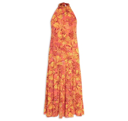 Vestido Longo Lurex Estampa Frescor - Laranja