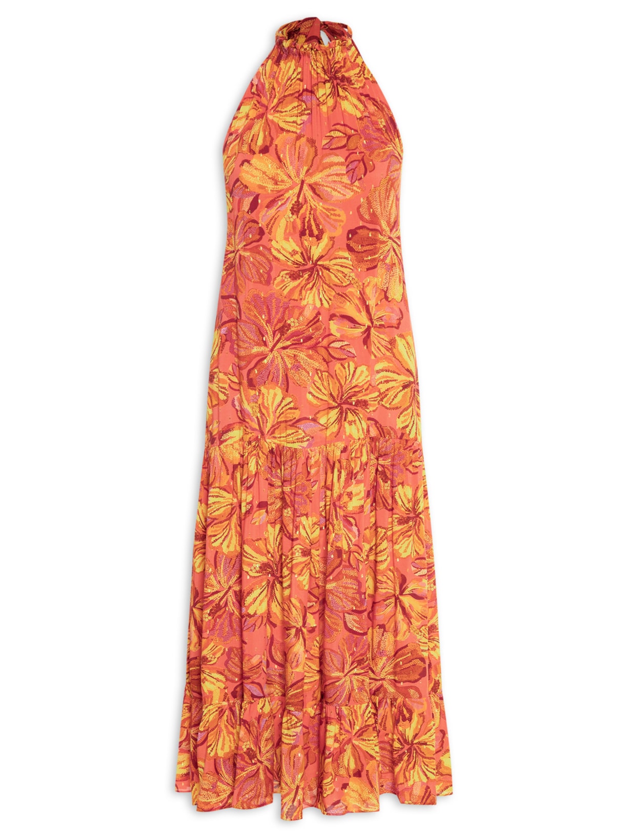 Vestido Longo Lurex Estampa Frescor - Laranja