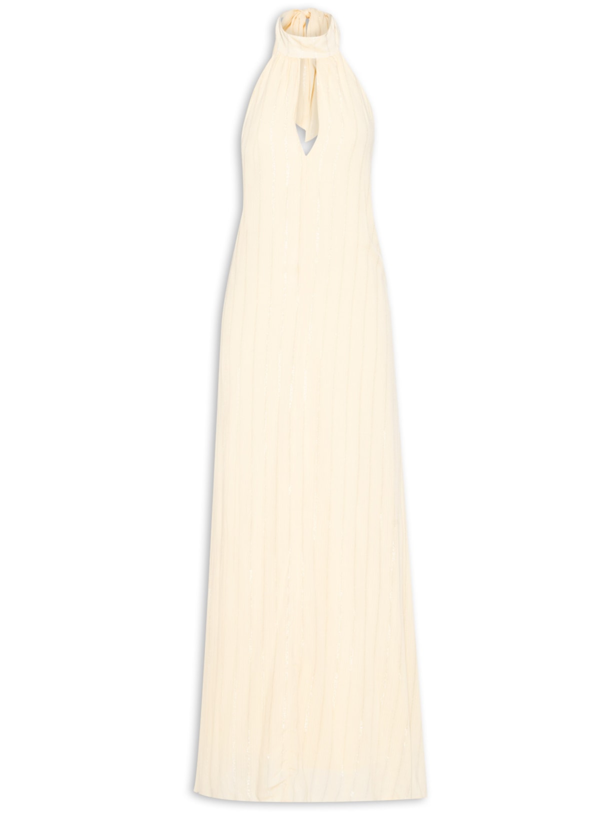 Vestido Longo Lurex Frente Única - Bege