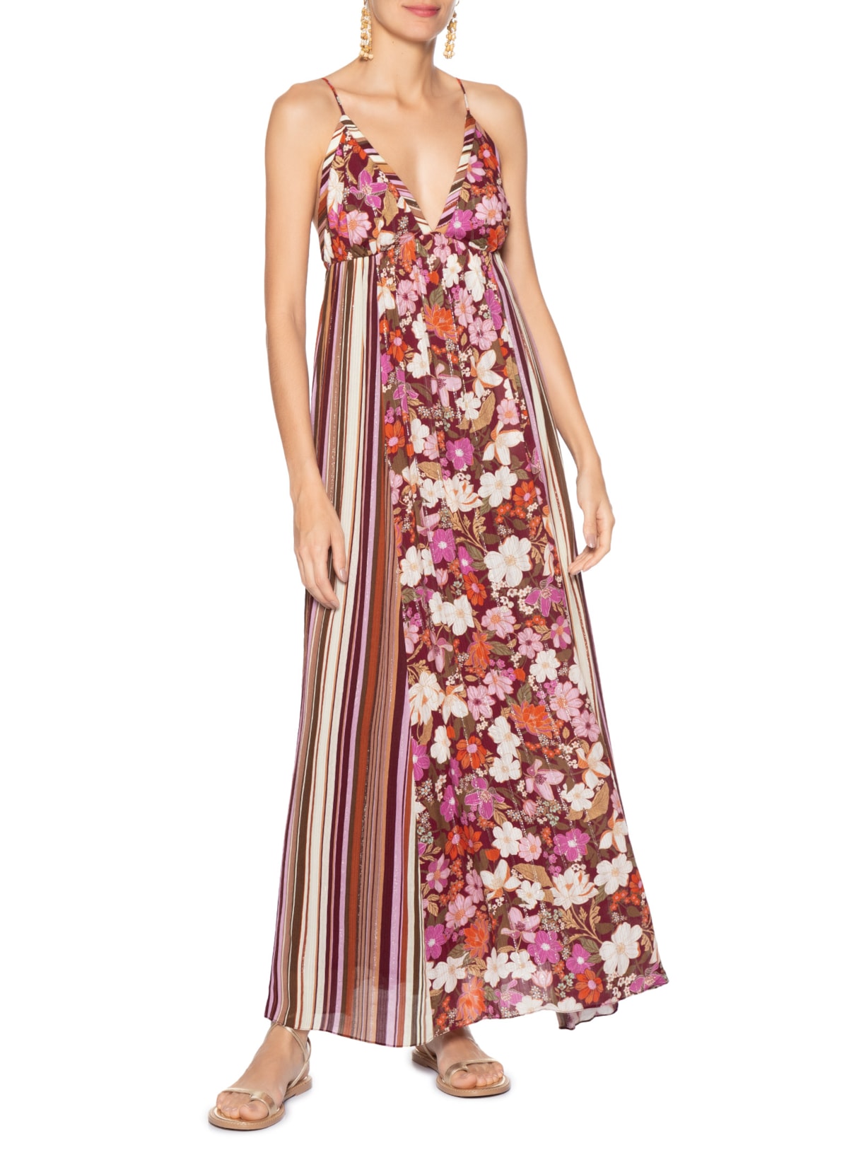 Vestido Longo Lurex Jasmin Solar Mix Rosa Dress To