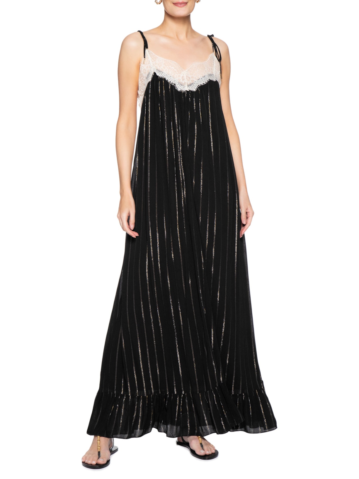Vestido Longo Lurex Renda Preto Dress To