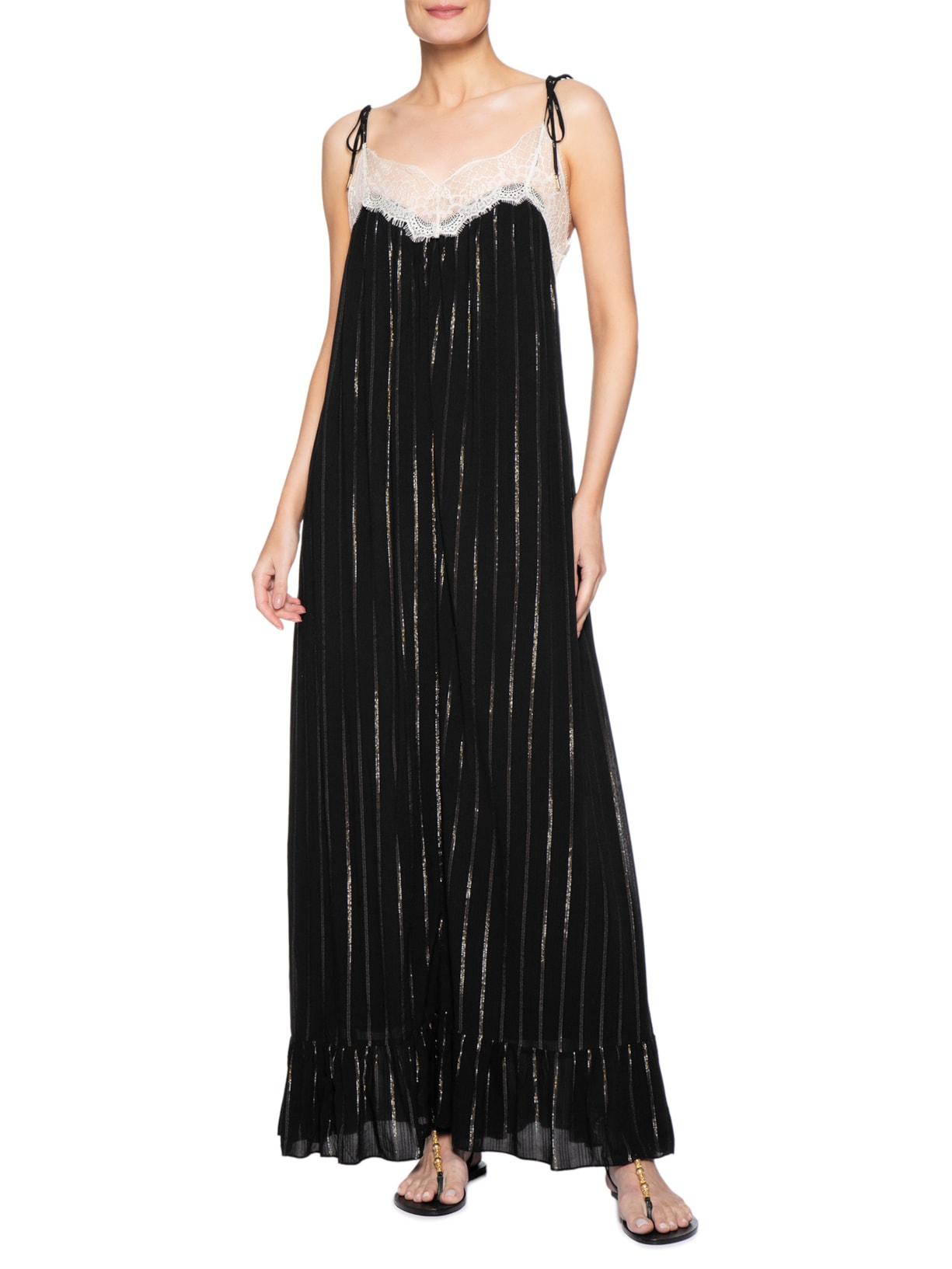 Vestido Longo Lurex Renda Preto Dress To
