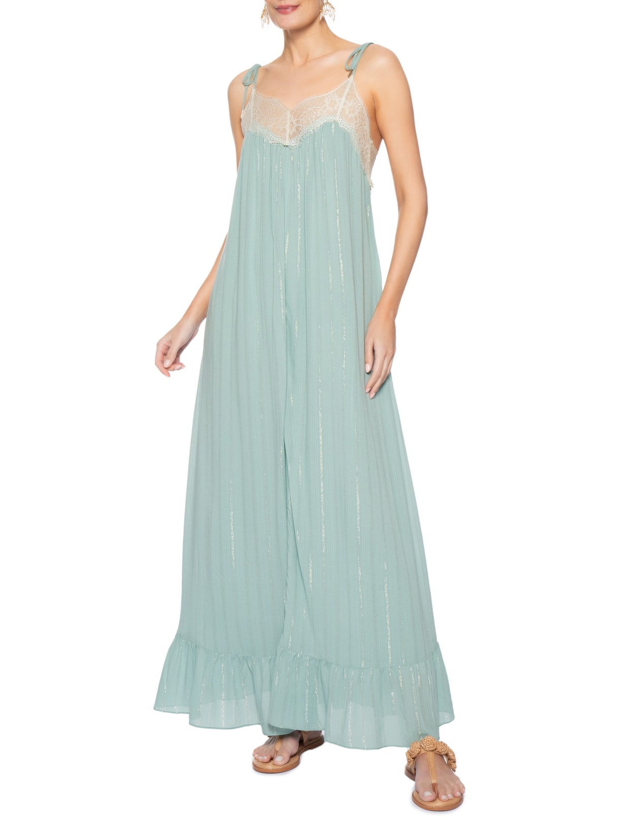 Vestido Longo Lurex Renda Verde Dress To