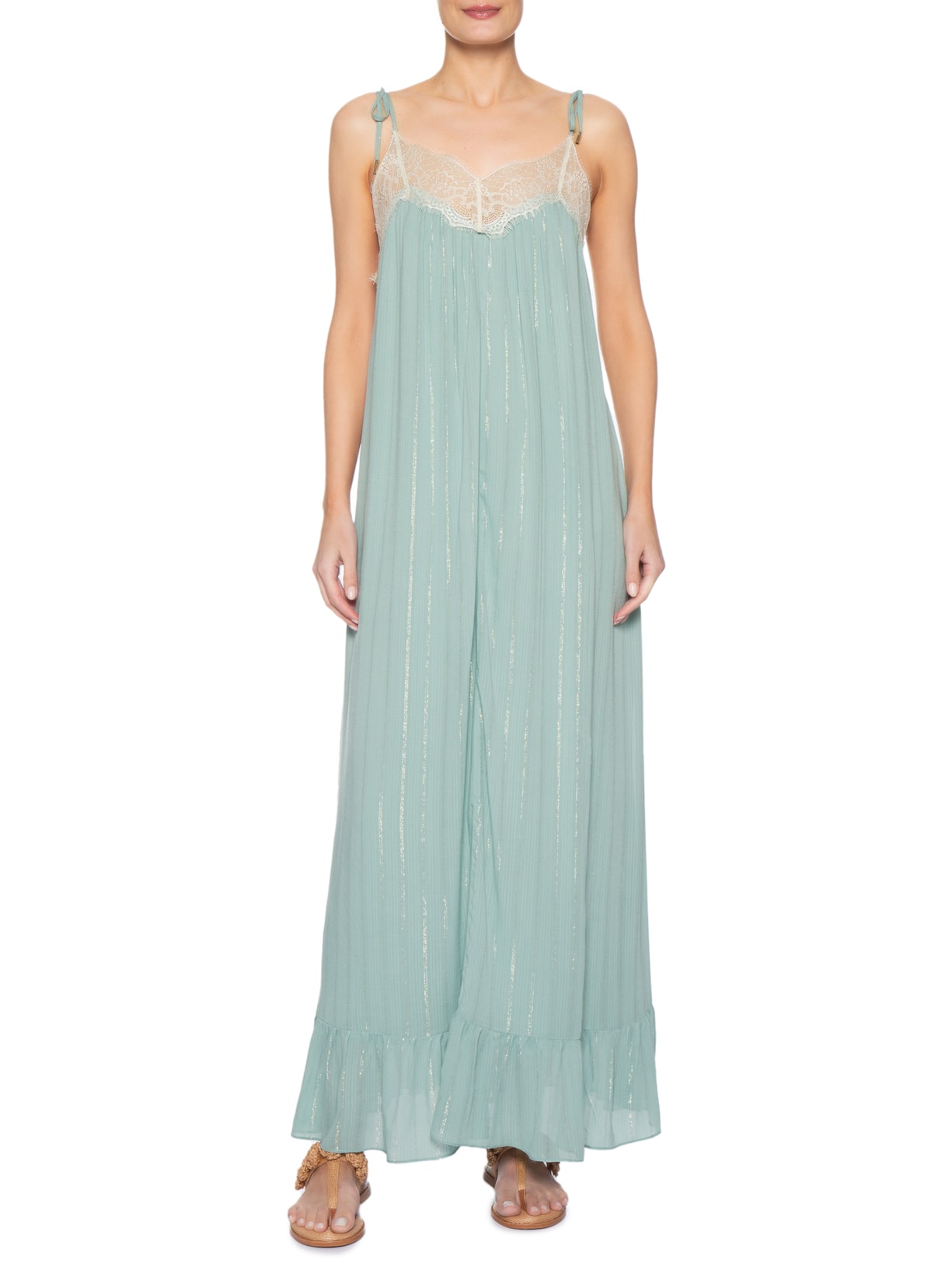 Vestido Longo Lurex Renda Verde Dress To