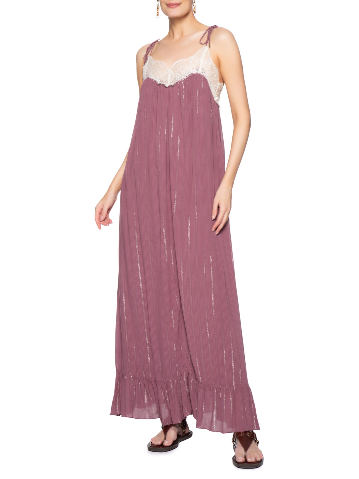 Vestido Longo Lurex Renda Vermelho Dress To