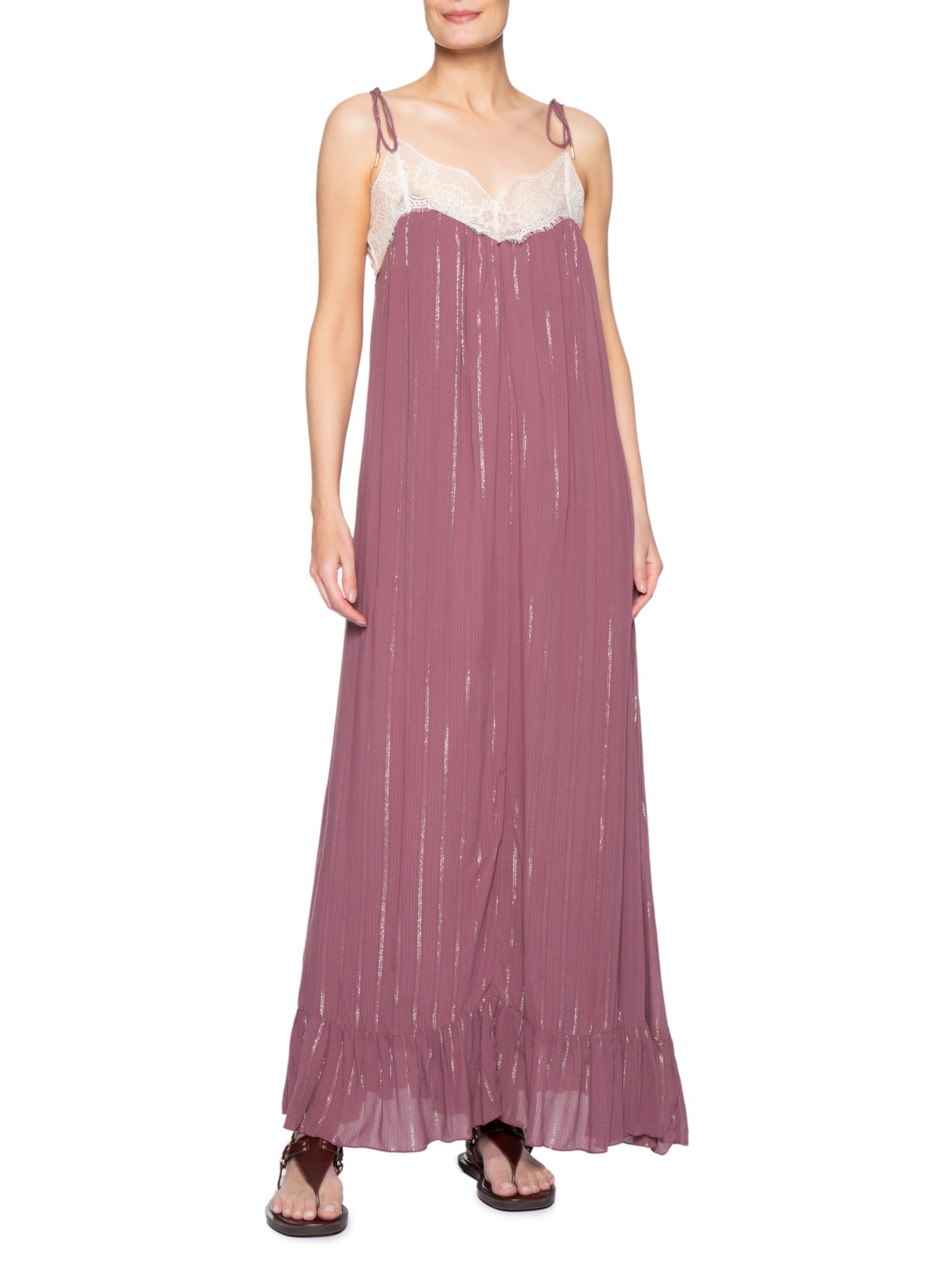 Vestido Longo Lurex Renda Vermelho Dress To