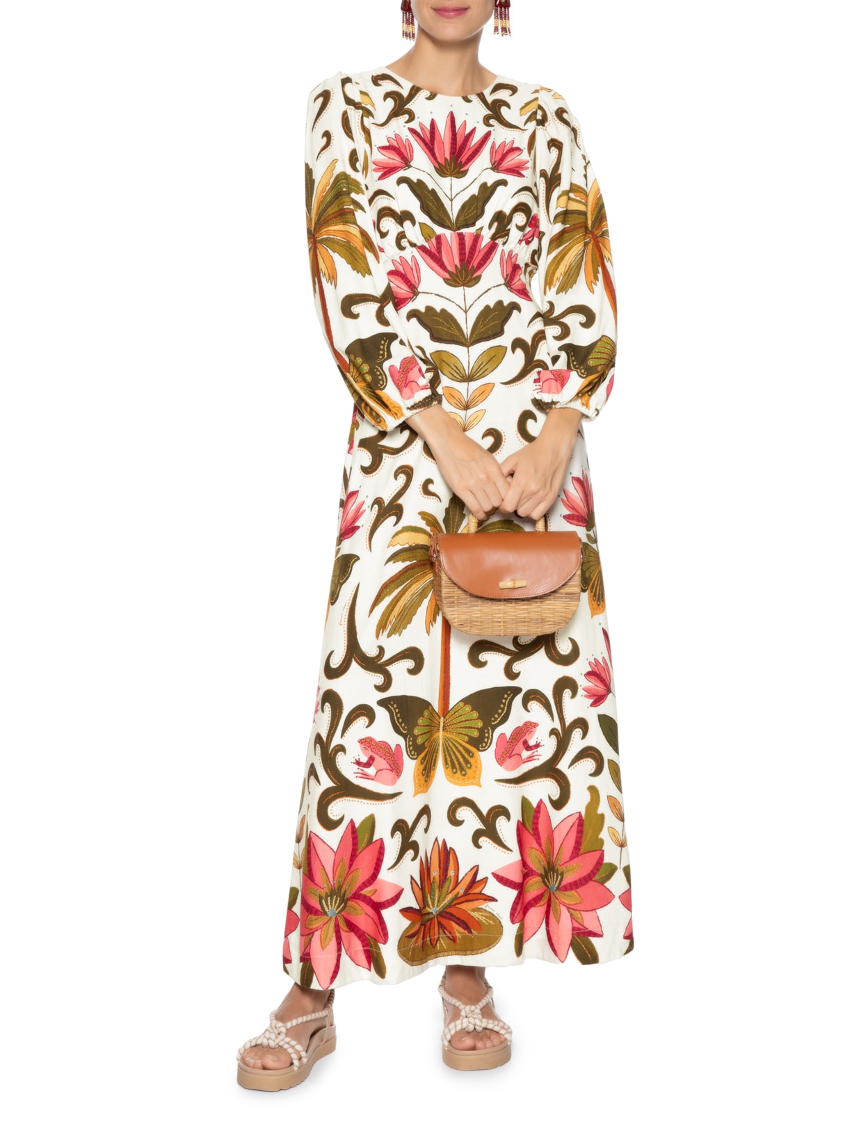 Vestido Longo Manga Amazonia Chic Branco Farm