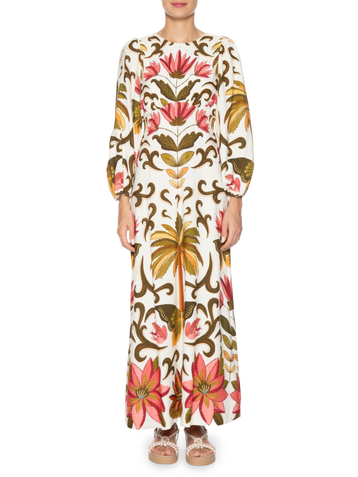 Vestido Longo Manga Amazonia Chic Branco Farm