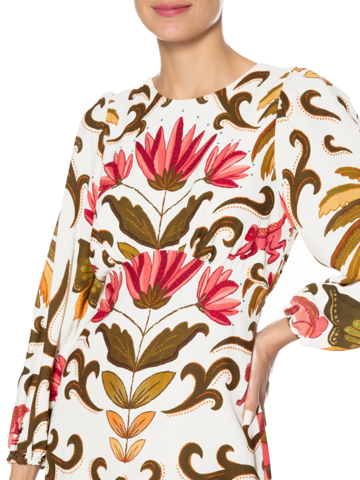 Vestido Longo Manga Amazonia Chic Branco Farm