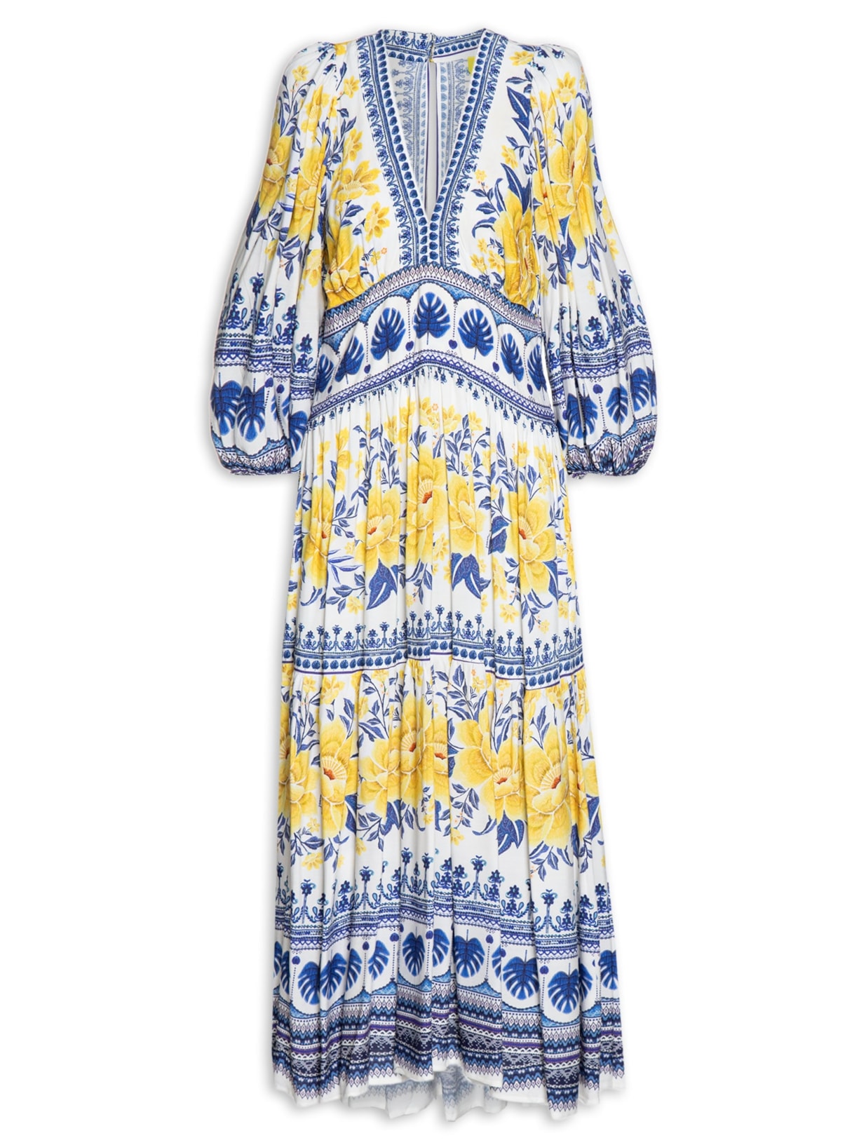 Vestido Longo Manga Azulina - Azul