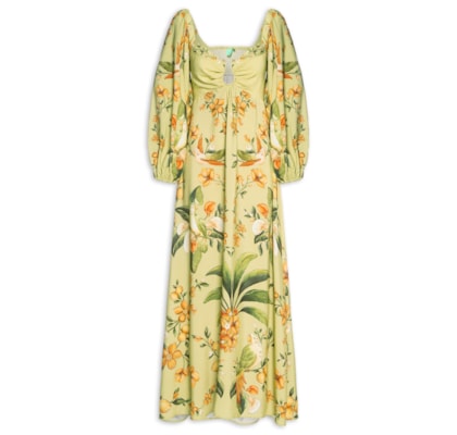 Vestido Longo Manga Bosque Chic - Verde