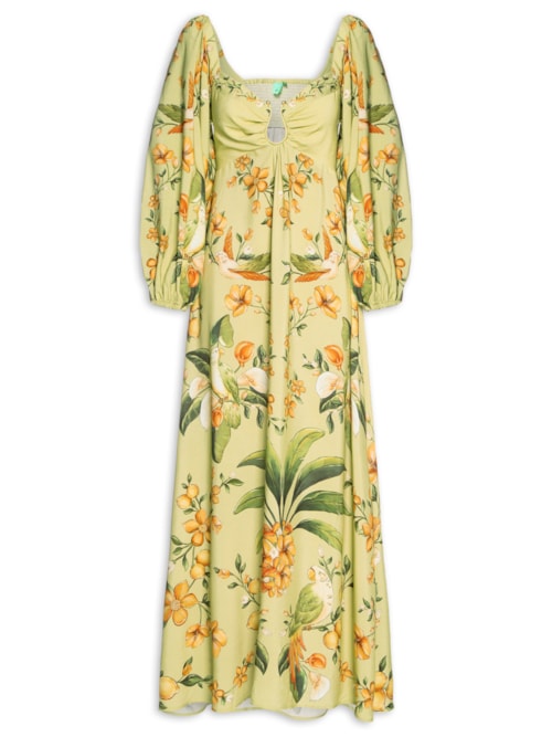 Vestido Longo Manga Bosque Chic - Verde