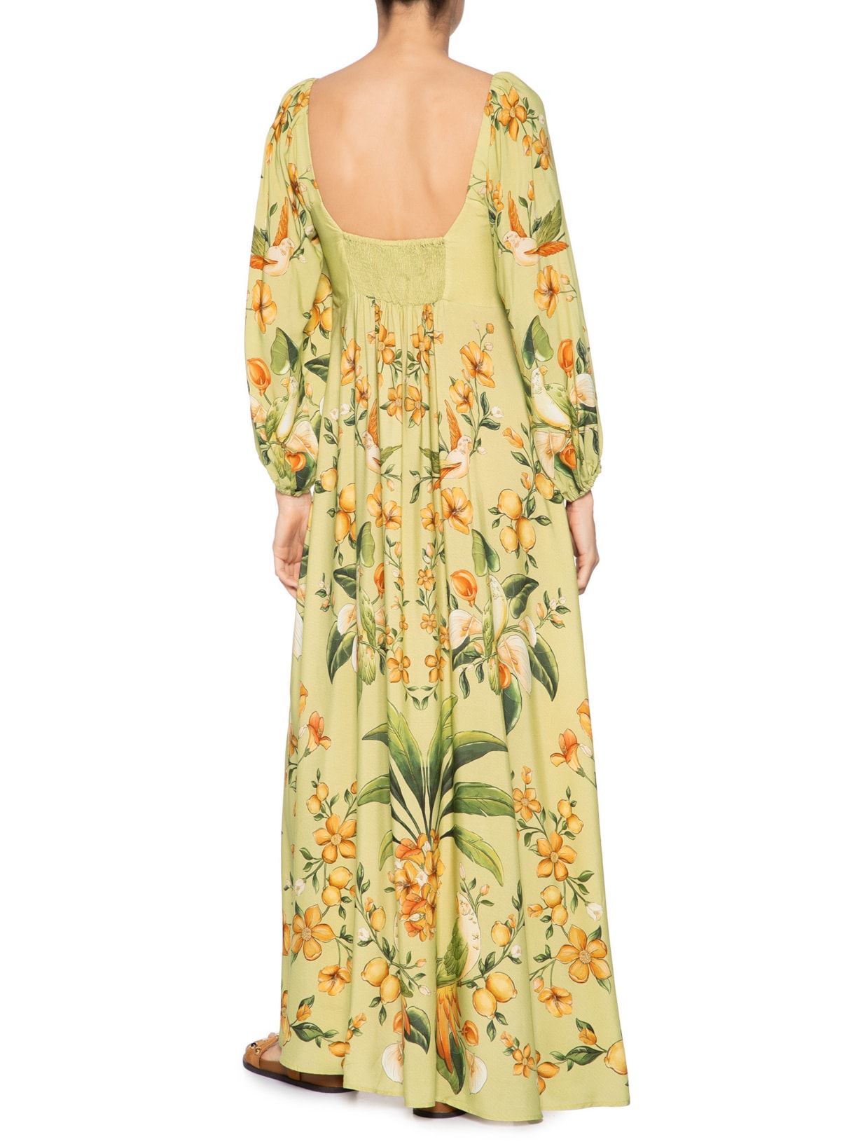 Vestido Longo Manga Bosque Chic Verde Farm