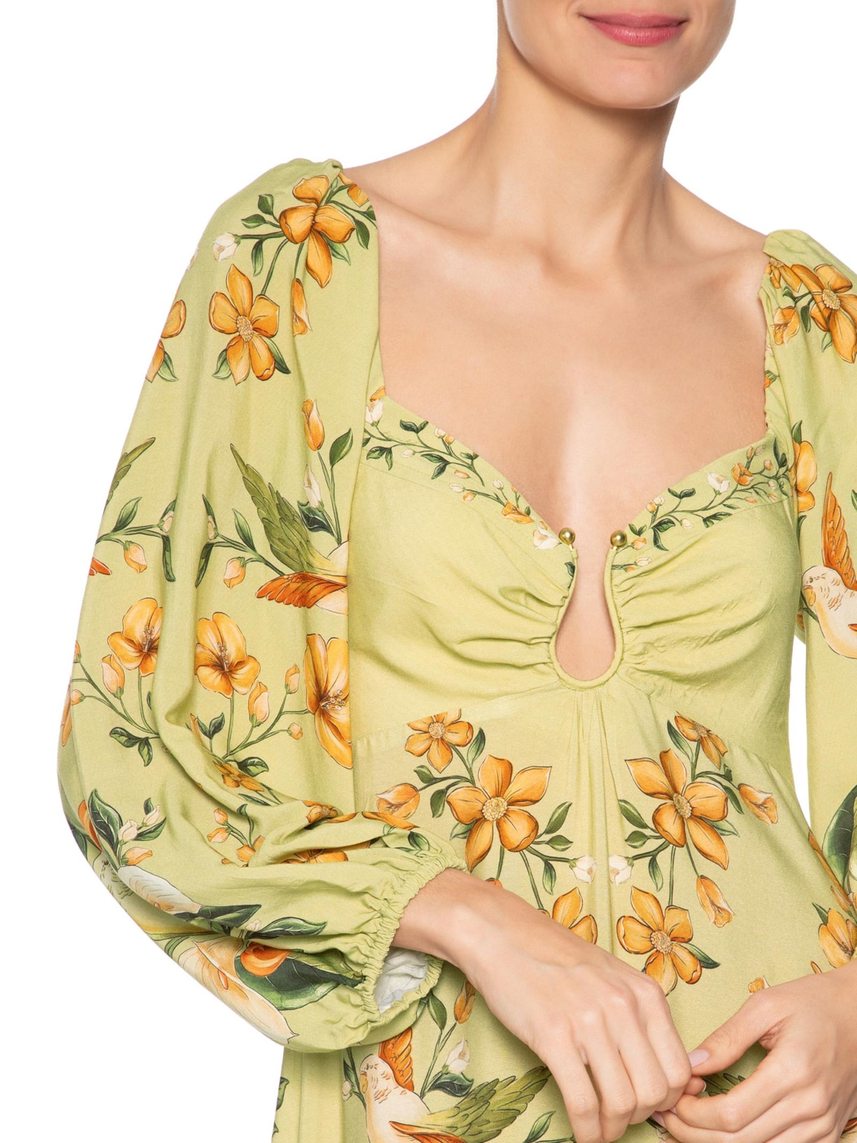 Vestido Longo Manga Bosque Chic Verde Farm