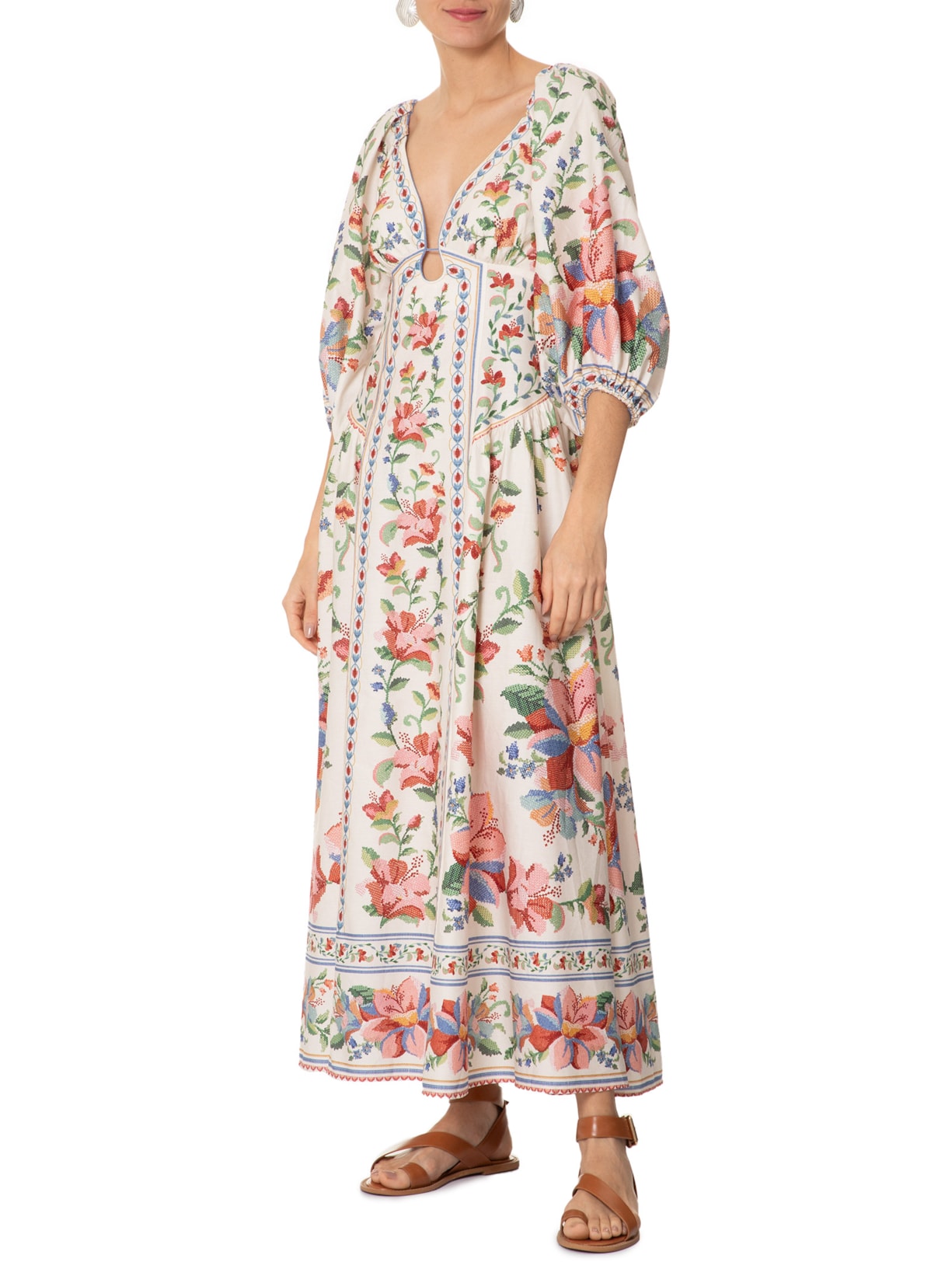 Vestido Longo Manga Brisa Serena Off White Farm