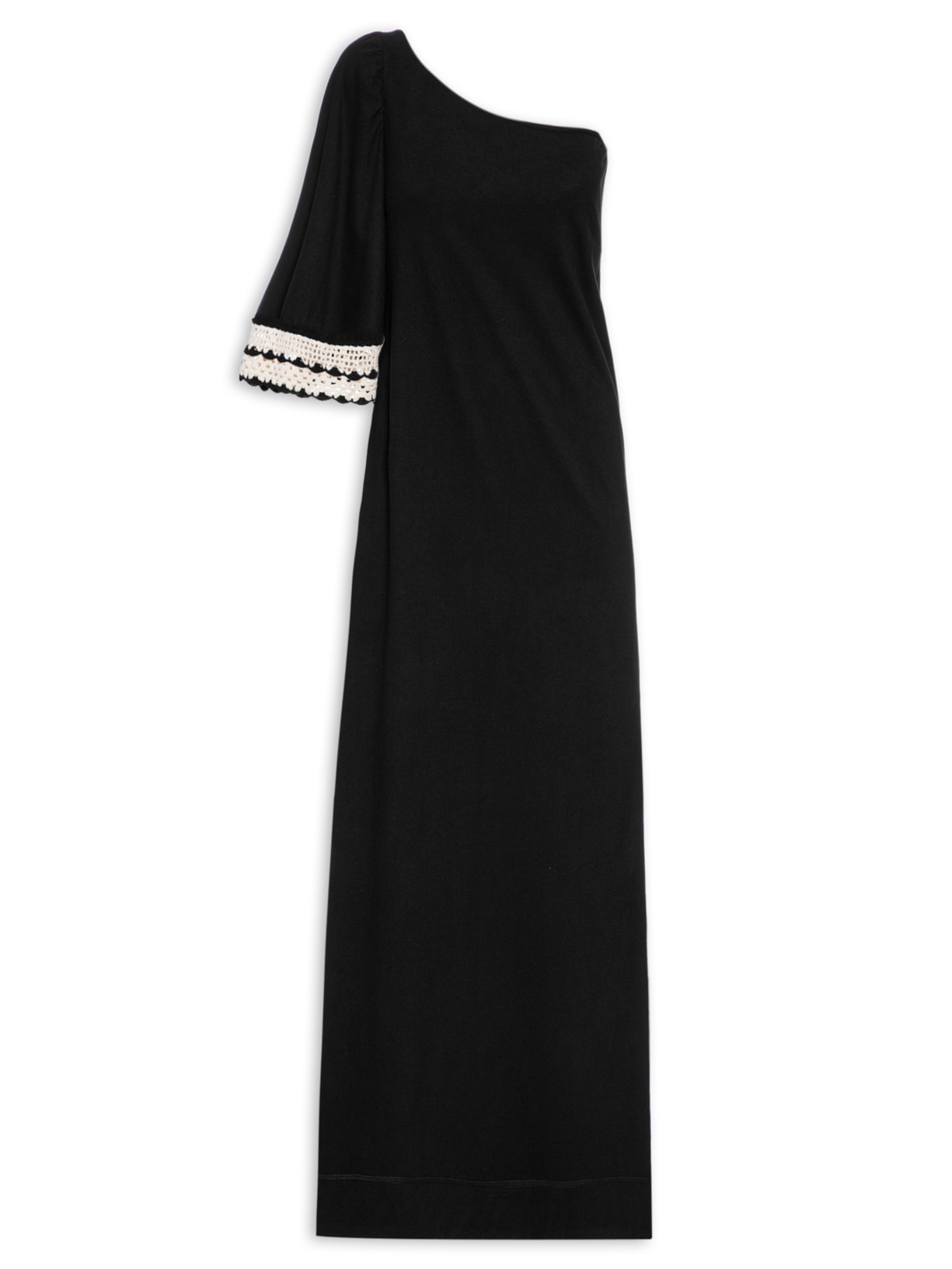 Vestido Longo Manga Crochê - Preto