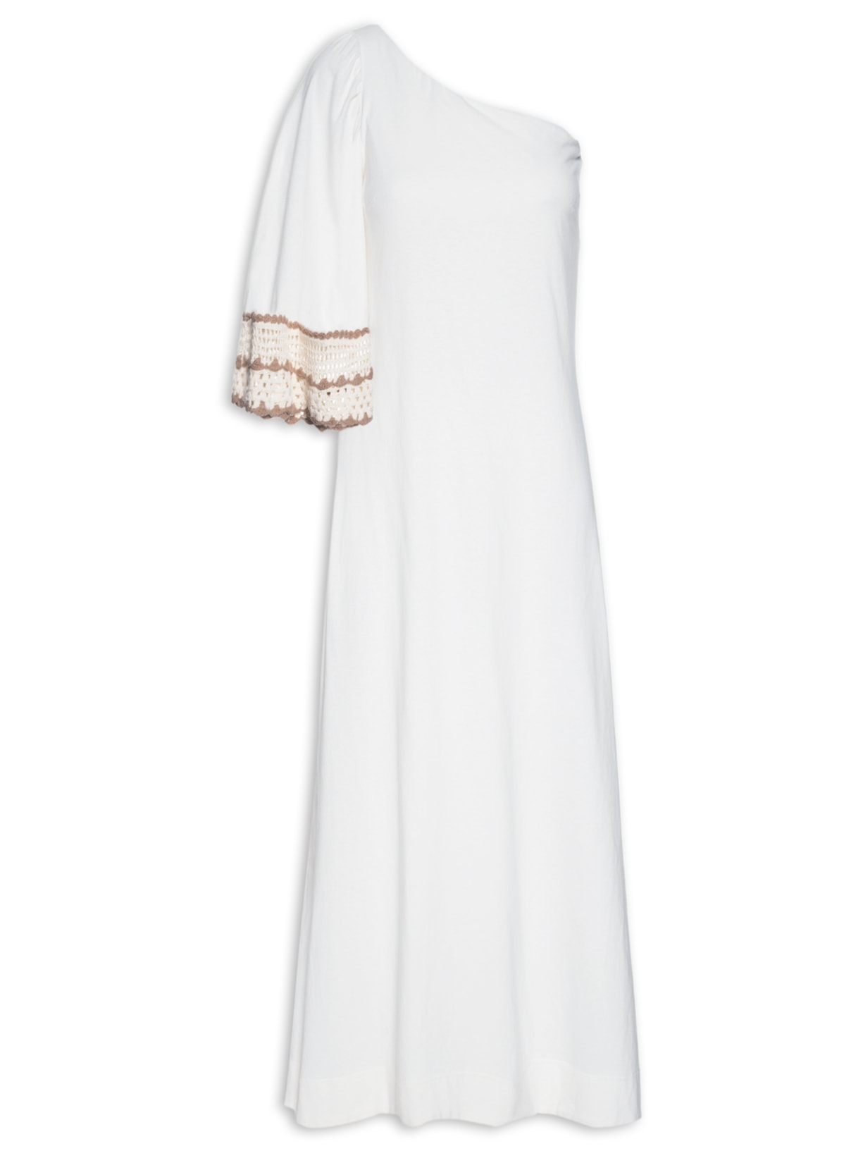 Vestido Longo Manga Crochet - Off White