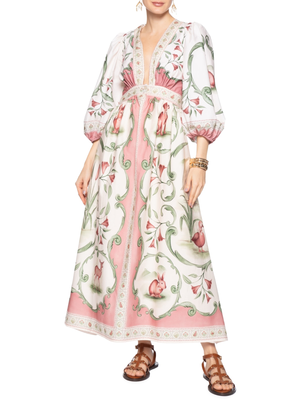 Vestido Longo Manga Curta Doce Encanto Rosa Farm