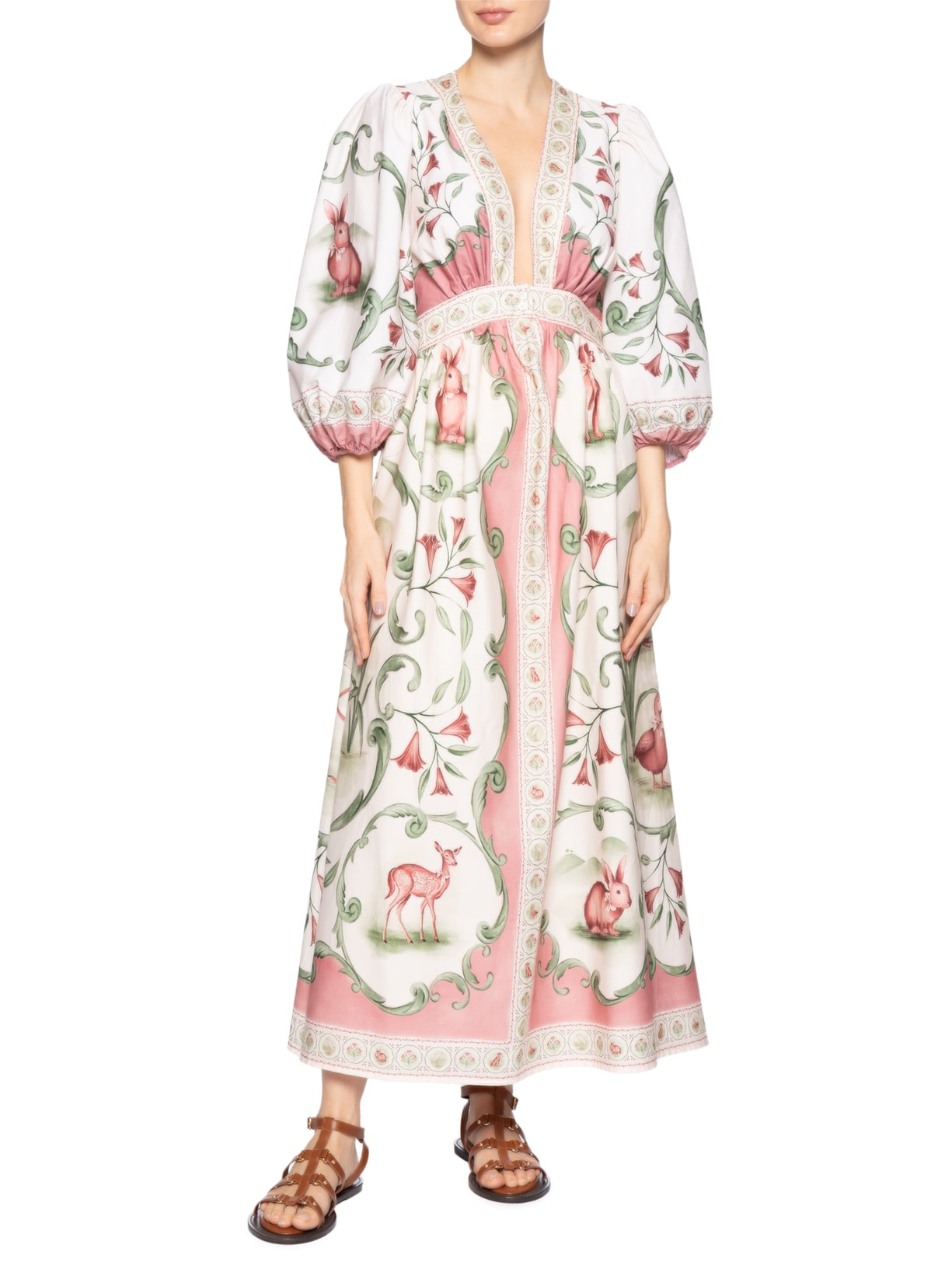 Vestido Longo Manga Curta Doce Encanto Rosa Farm