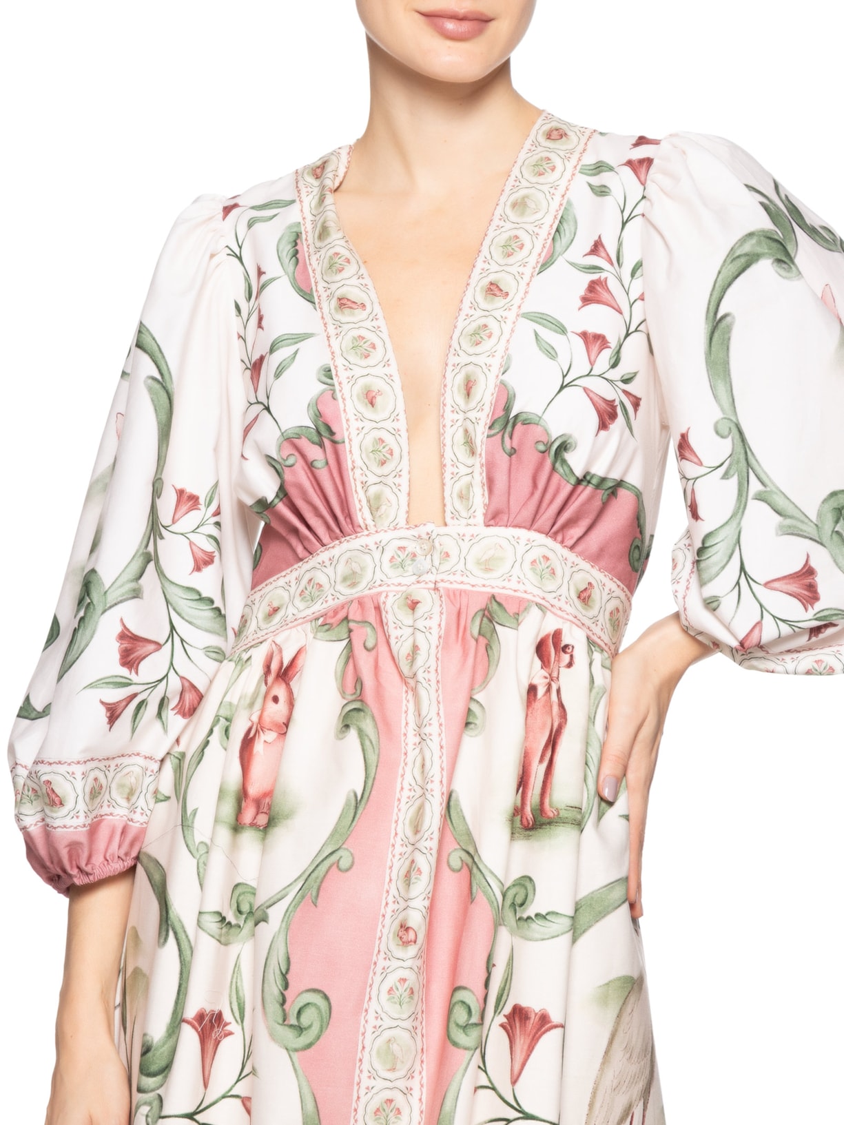 Vestido Longo Manga Curta Doce Encanto Rosa Farm