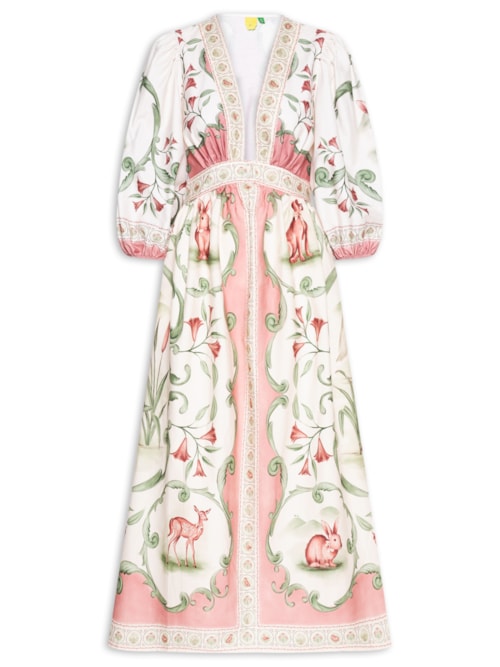 Vestido Longo Manga Curta Doce Encanto – Rosa