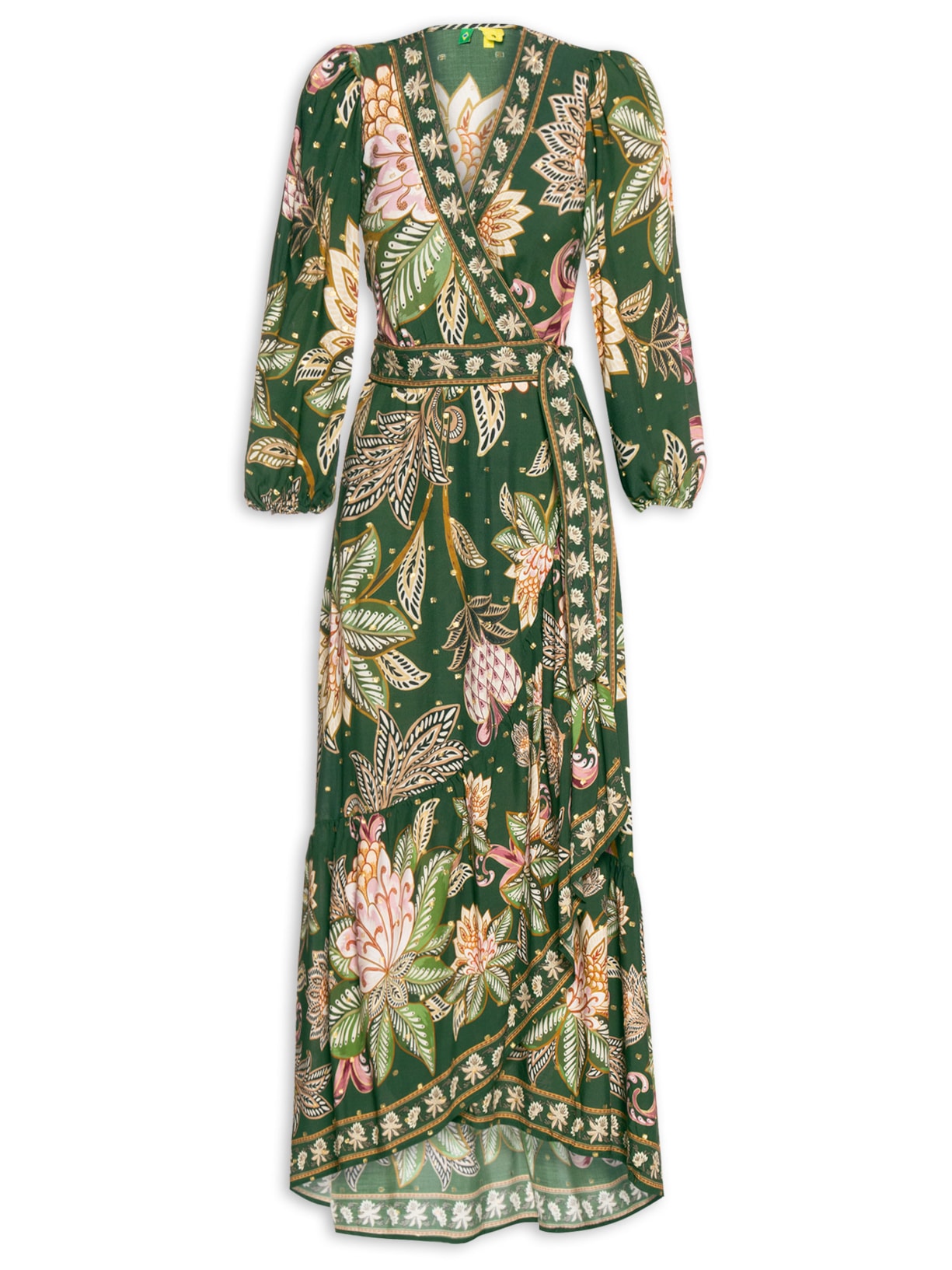 Vestido Longo Manga Floral Delhi - Verde