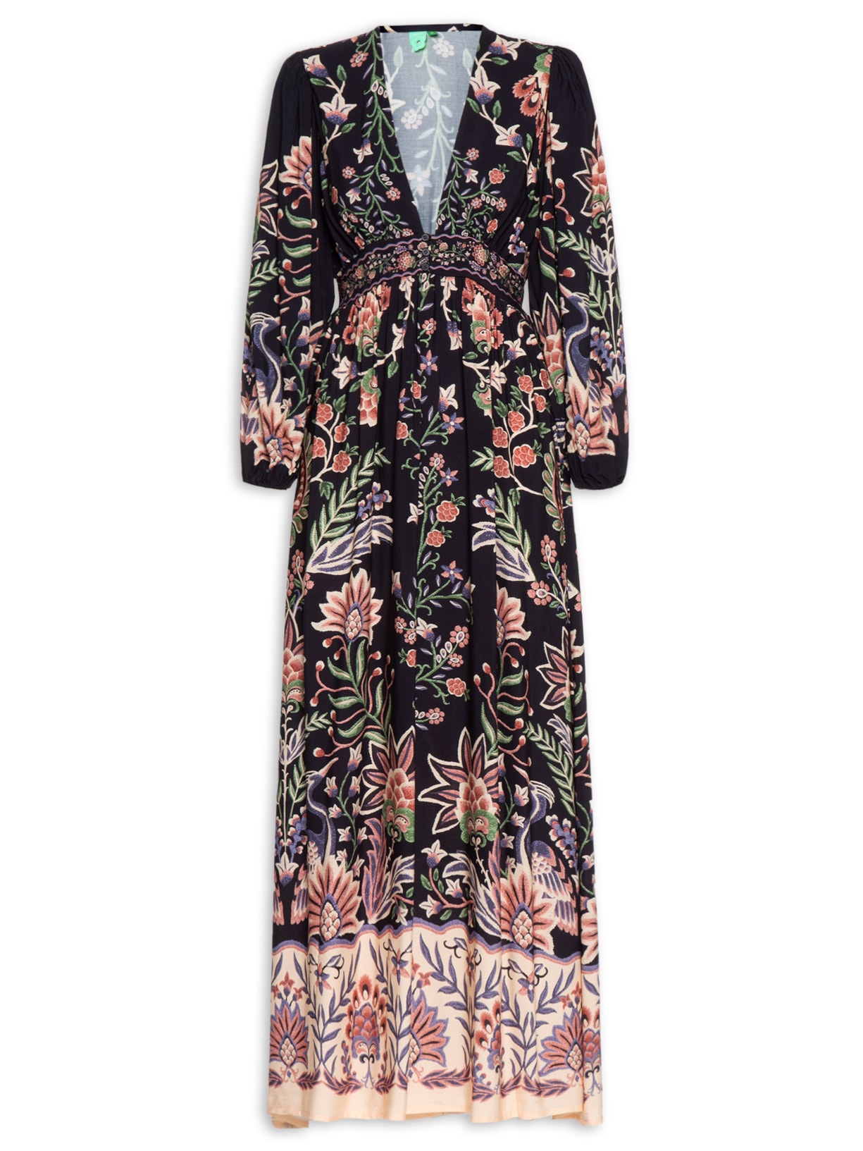 Vestido Longo Manga Jardim Maravilhoso - Preto