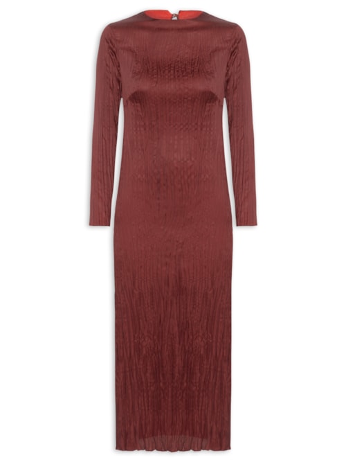 Vestido Longo Manga Longa Wrinckled Satin Double - Vinho
