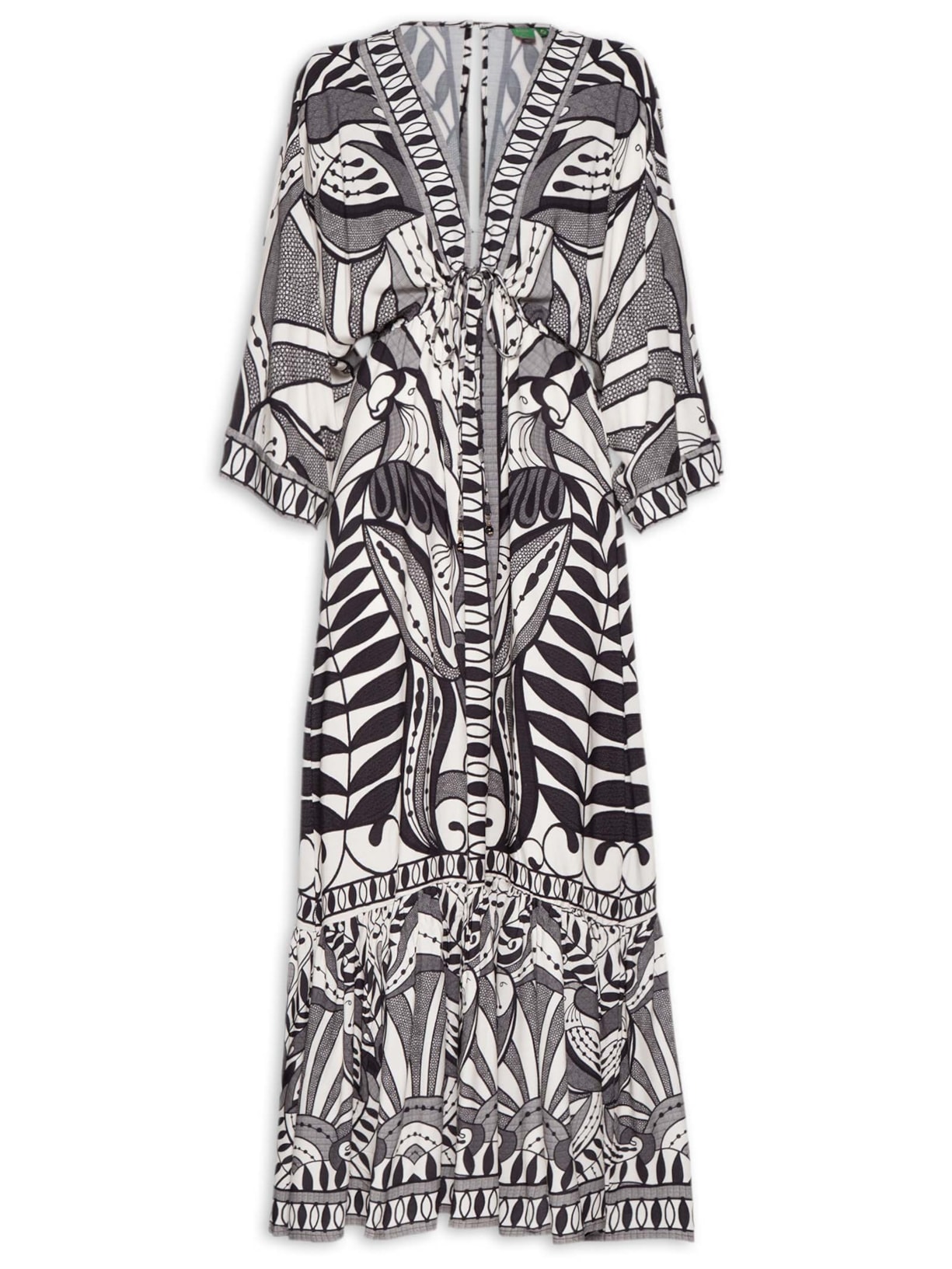 Vestido Longo Manga Rendeira - Preto