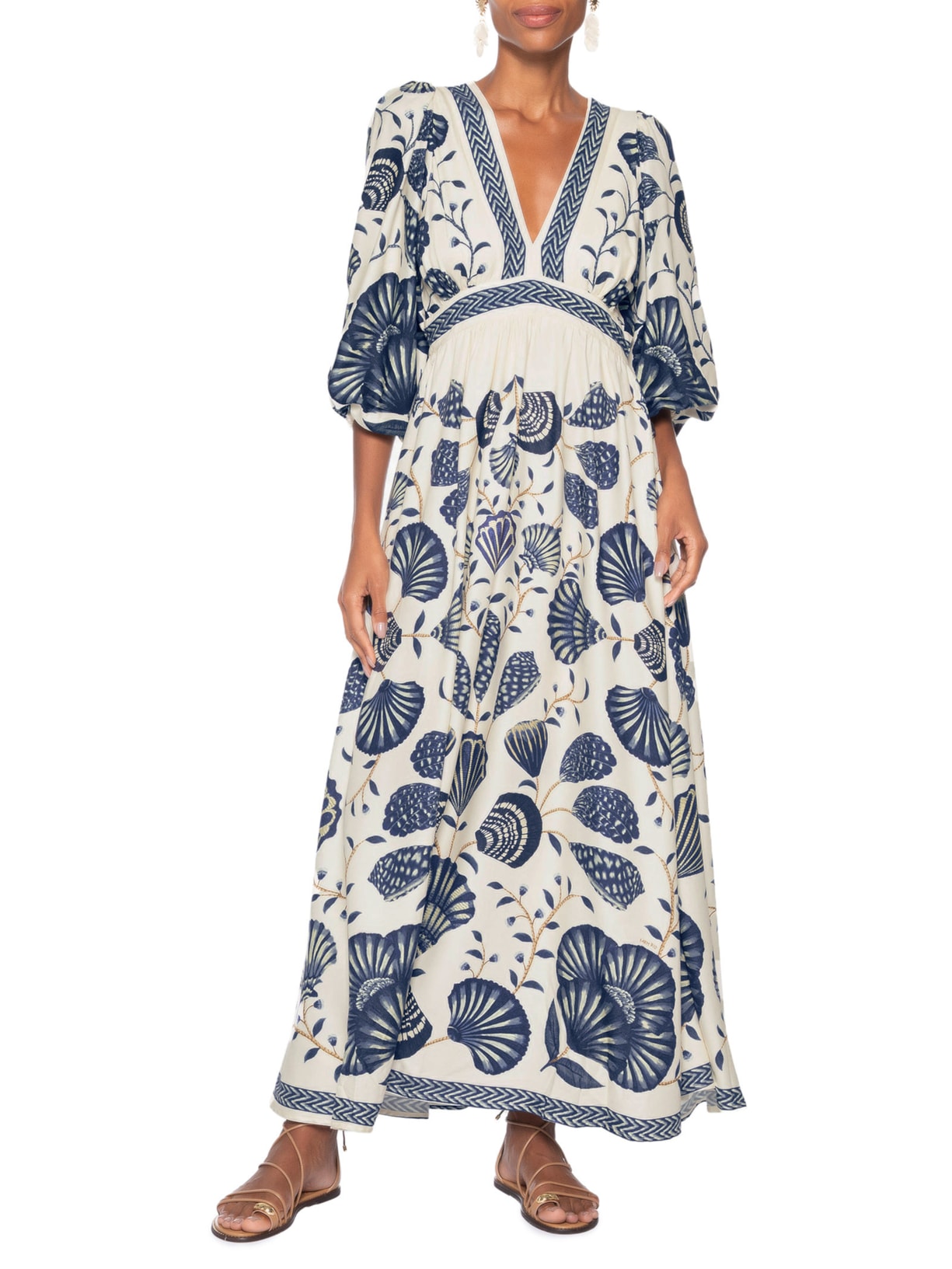 Vestido Longo Manga Sonho de Concha Branco Farm