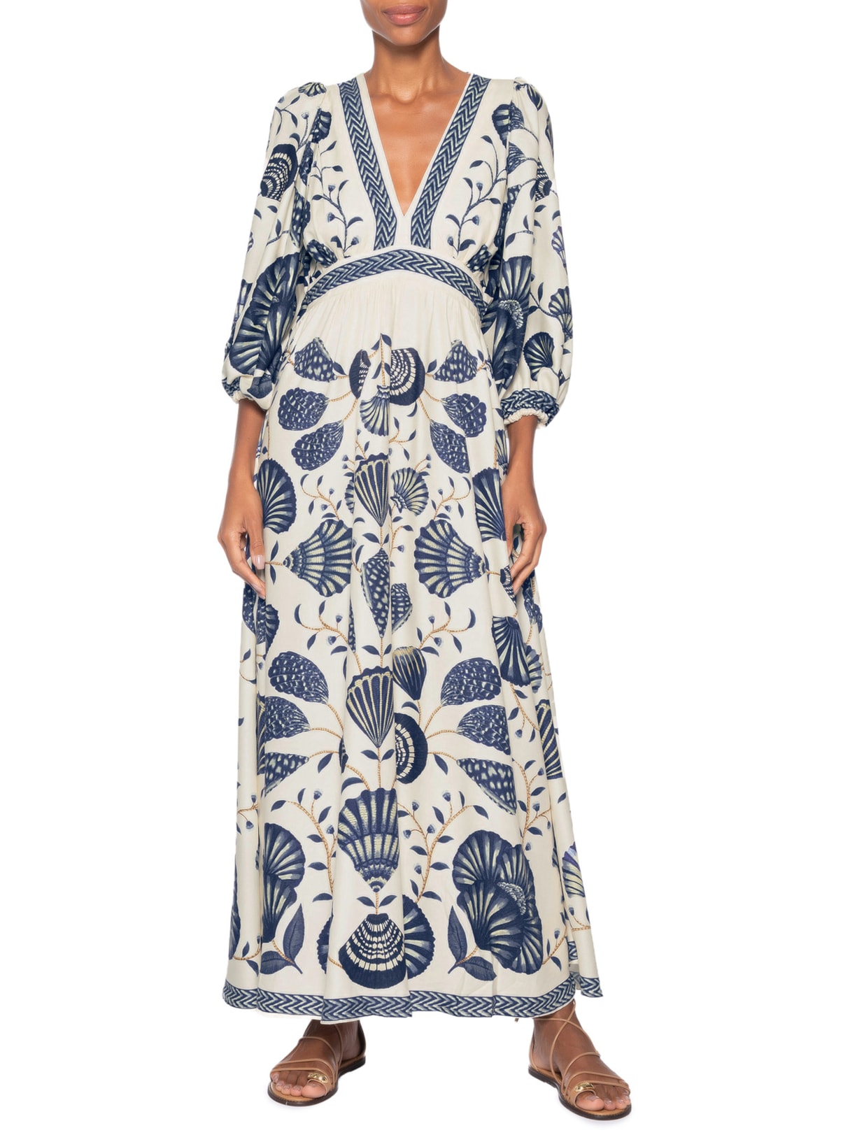 Vestido Longo Manga Sonho de Concha Branco Farm