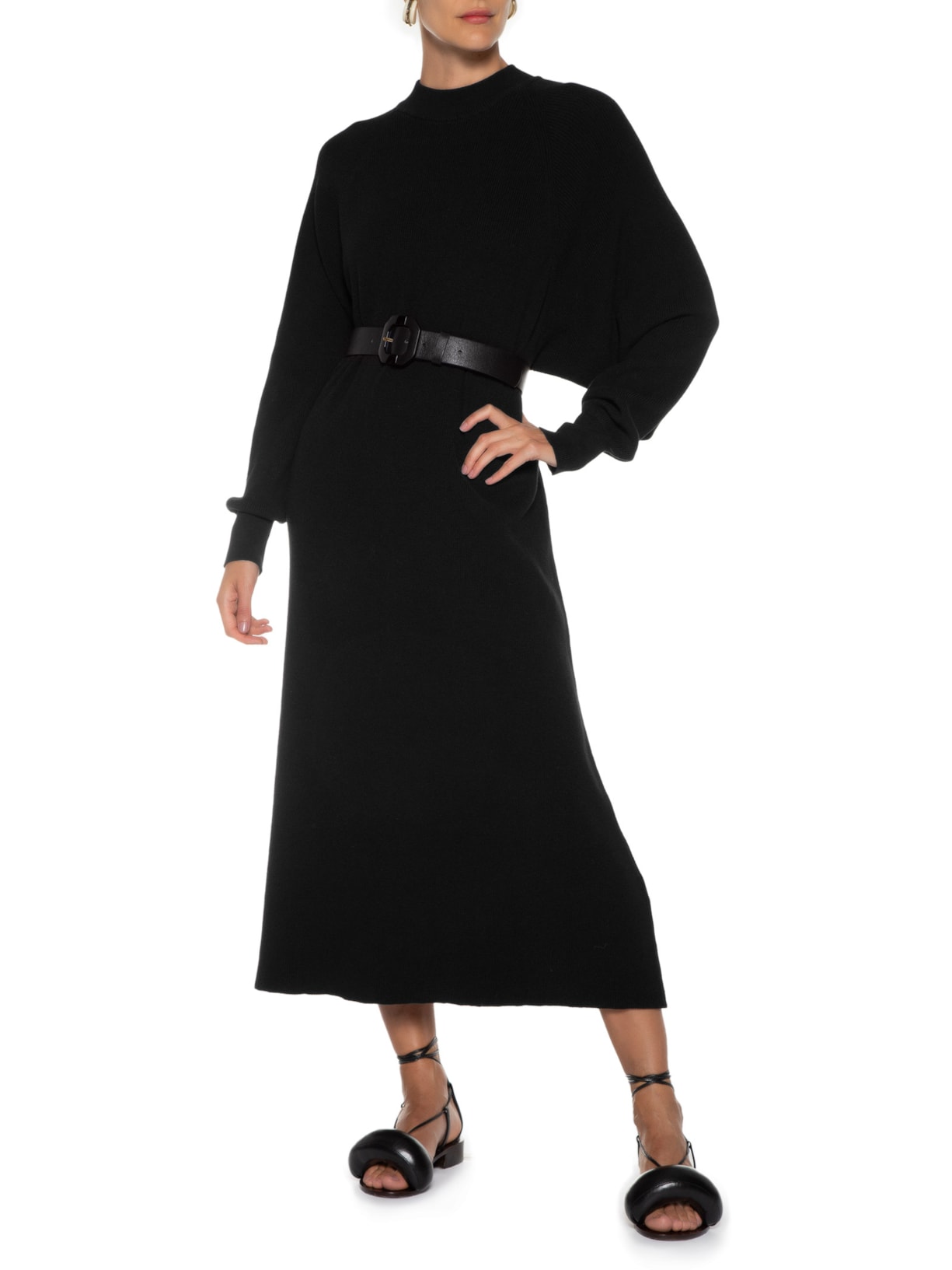 Vestido Longo Mangas Bufantes Preto Anselmi
