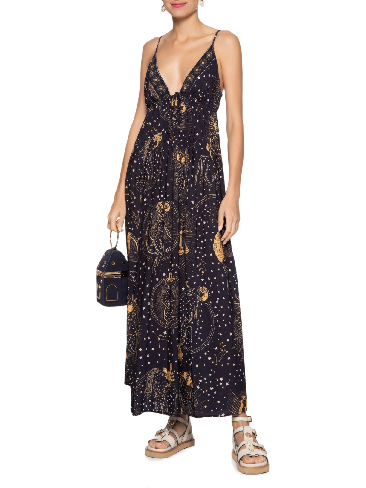 Vestido Longo Mapa Astral Preto Farm