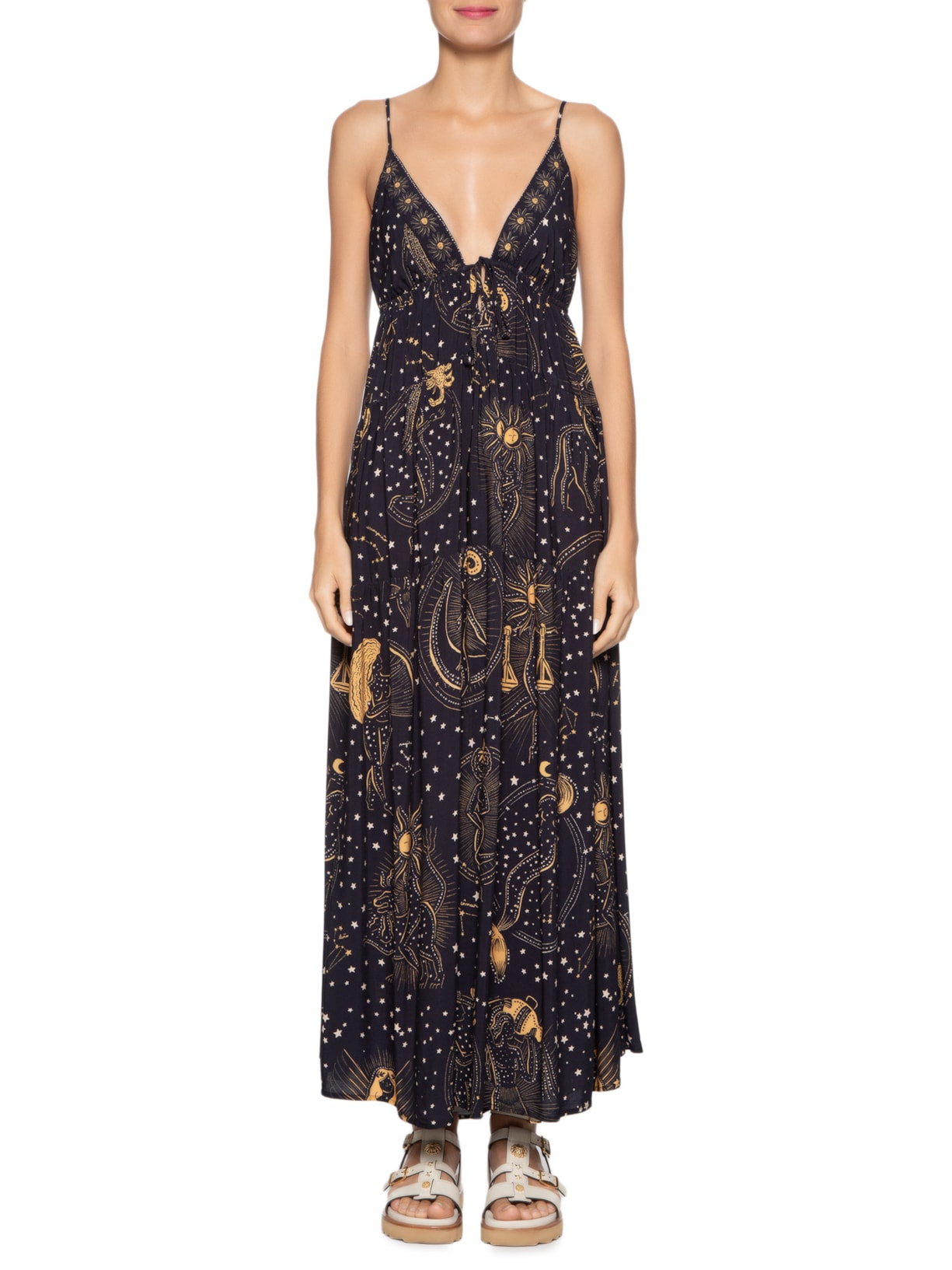 Vestido Longo Mapa Astral Preto Farm