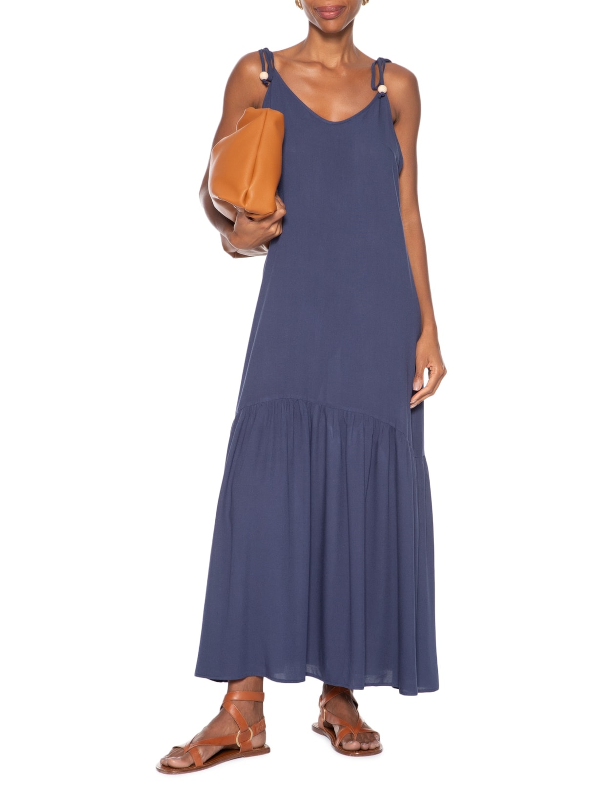 Vestido Longo Marias Decote V Azul Basiq