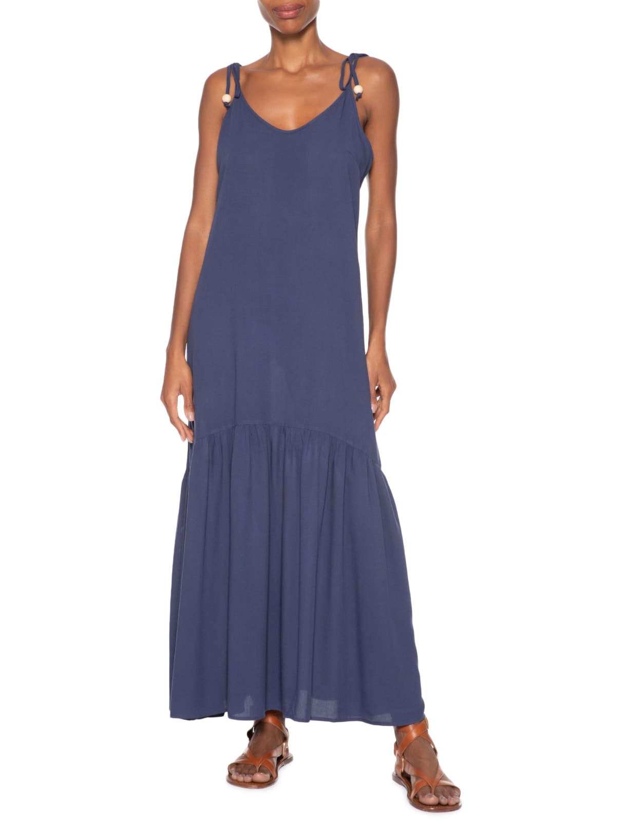 Vestido Longo Marias Decote V Azul Basiq