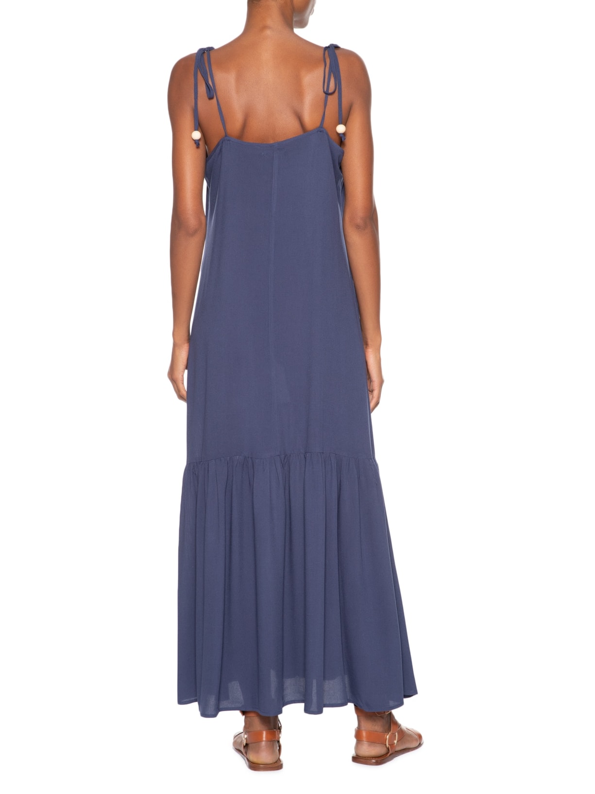 Vestido Longo Marias Decote V Azul Basiq