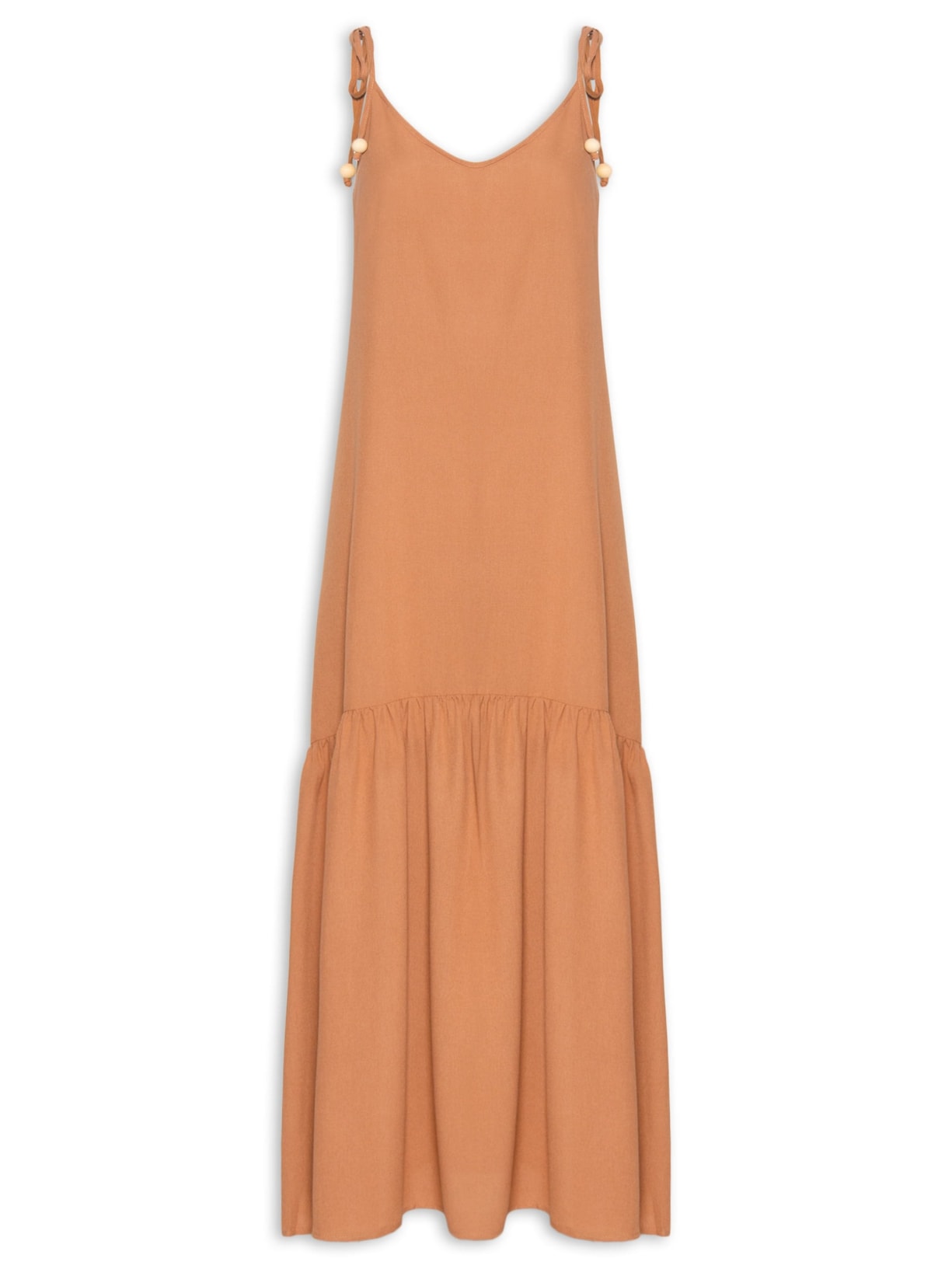 Vestido Longo Marias Decote V - Marrom