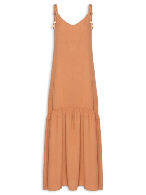 Vestido Longo Marias Decote V - Marrom