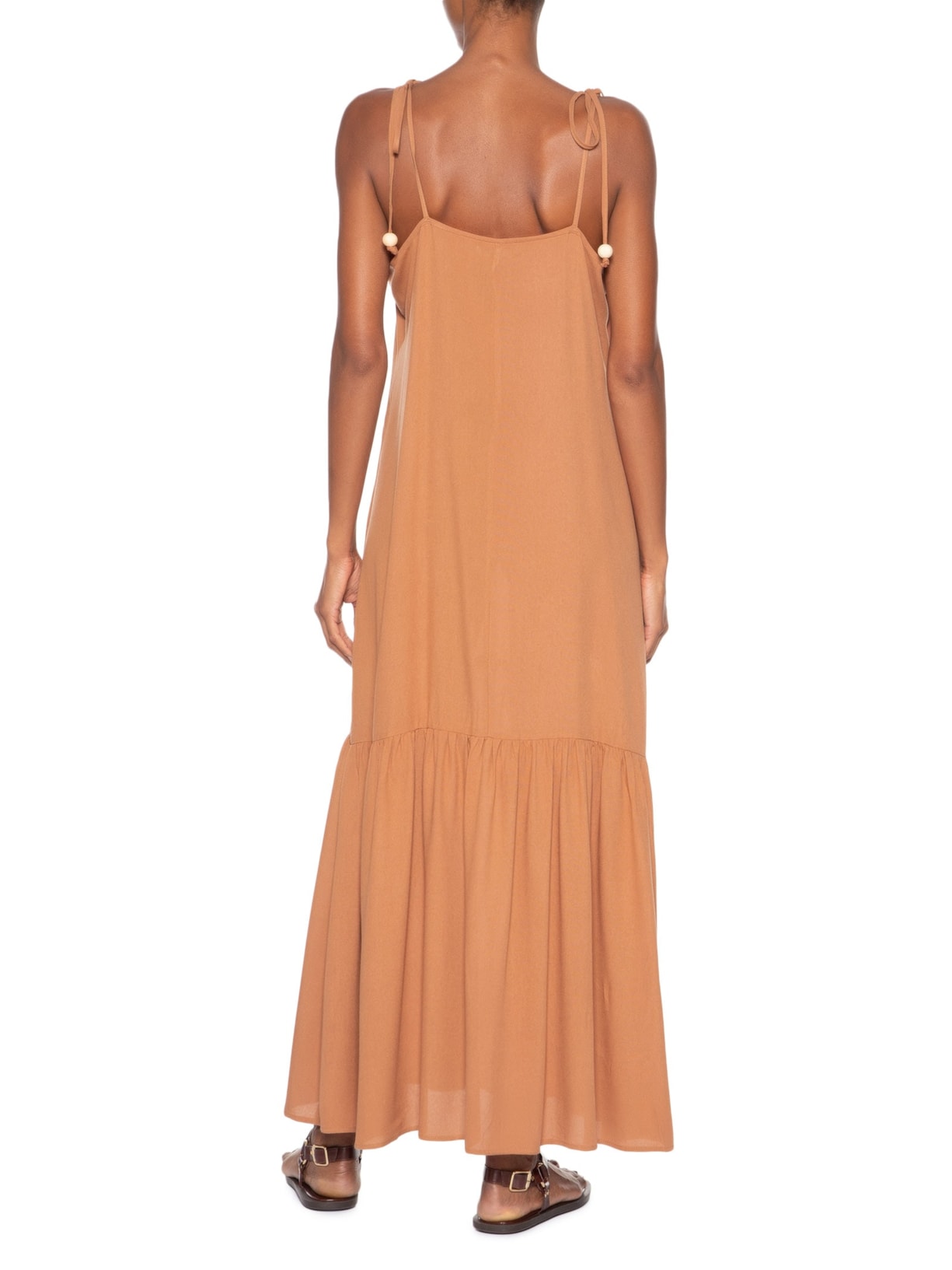 Vestido Longo Marias Decote V Marrom Basiq