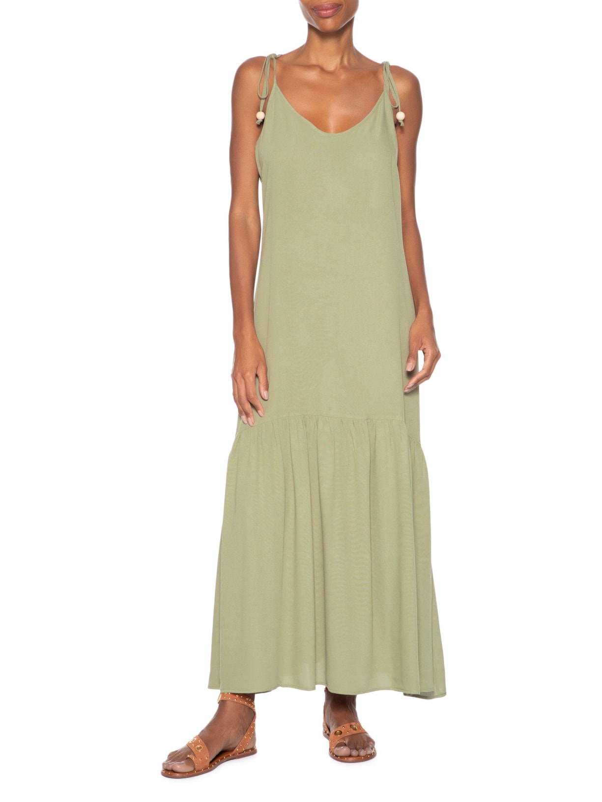 Vestido Longo Marias Decote V Verde Basiq